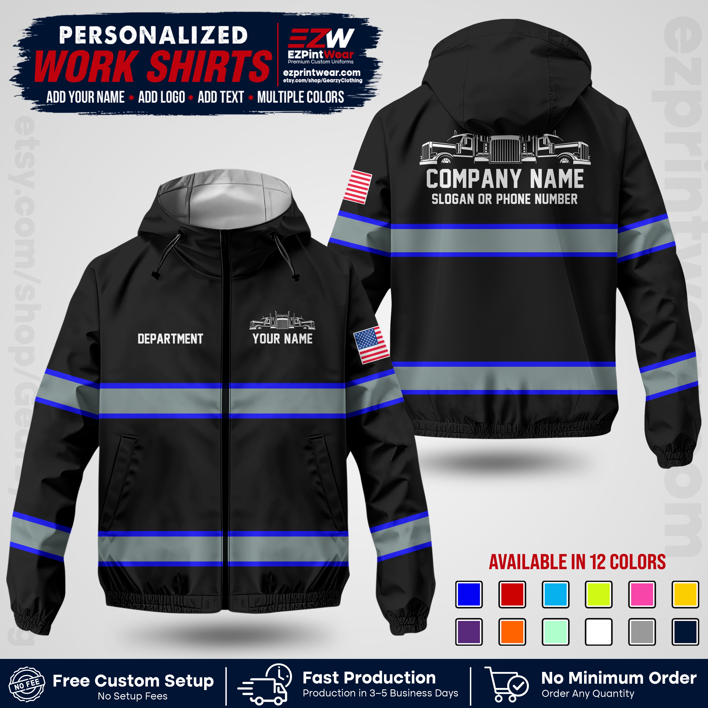 Personalized Trucking Windbreaker Jacket | Custom Company Workwear | Non-Reflective Reflective Style Safety Jacket | Company Uniform Jacket TWJK 04