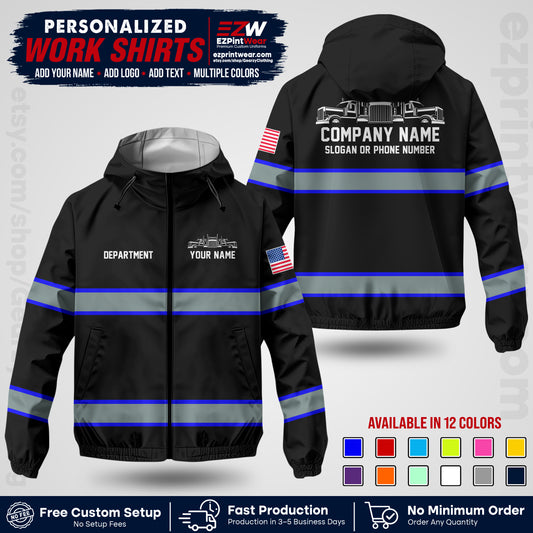 Personalized Trucking Windbreaker Jacket | Custom Company Workwear | Non-Reflective Reflective Style Safety Jacket | Company Uniform Jacket TWJK 04