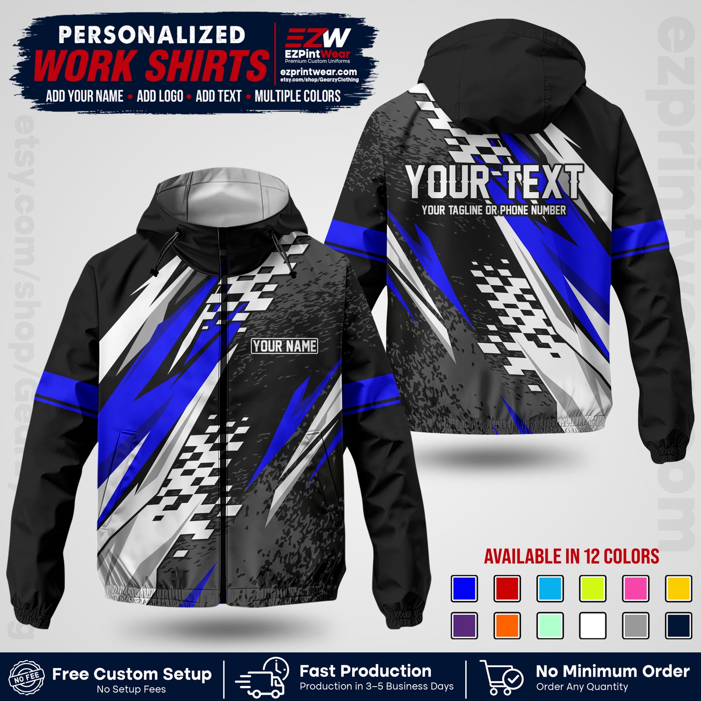 Custom Racing Windbreaker Jacket with Name, Logo & Text | Race Team Uniform | Motorsport Apparel RCJK03
