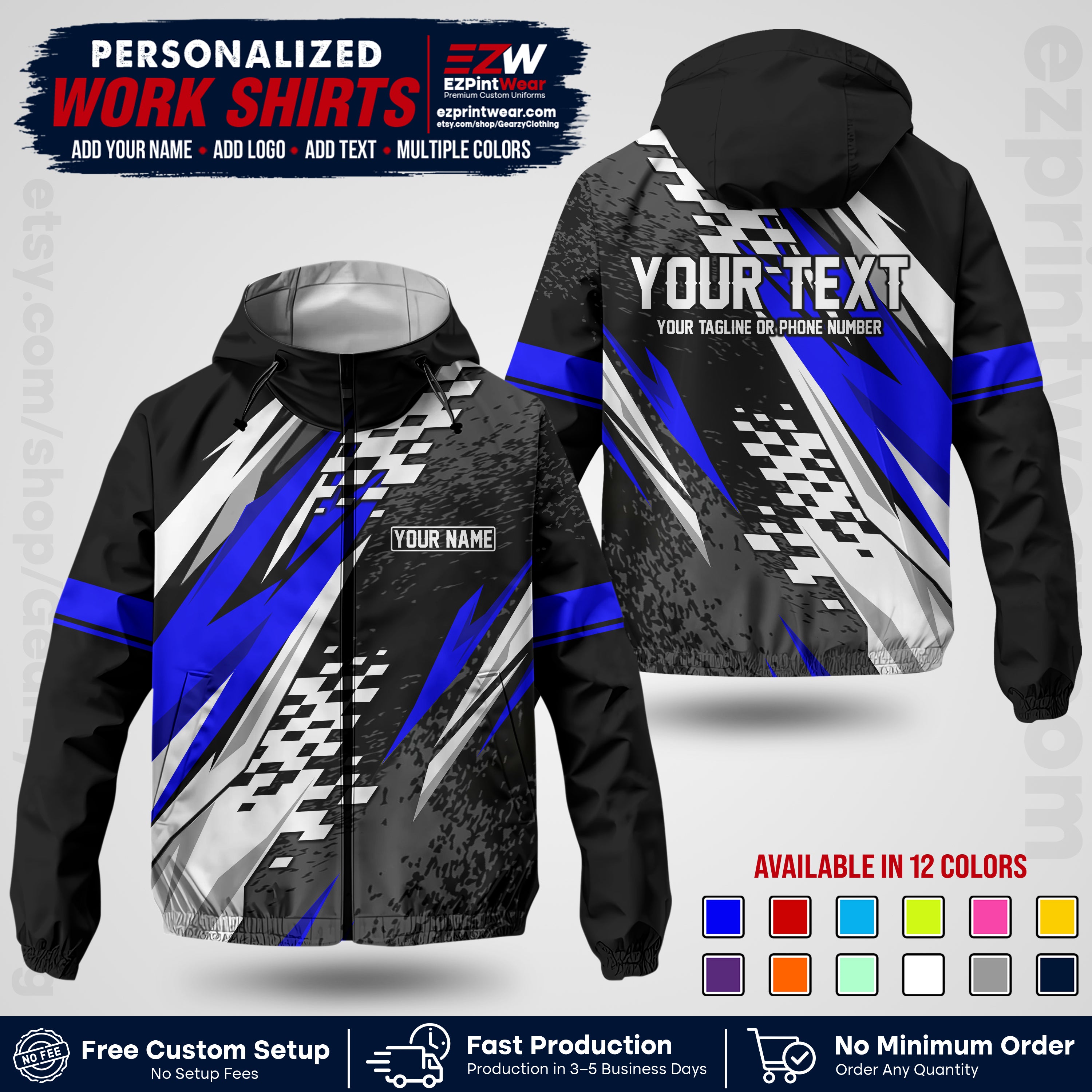 Custom Racing Windbreaker Jacket with Name, Logo & Text | Race Team Uniform | Motorsport Apparel RCJK03