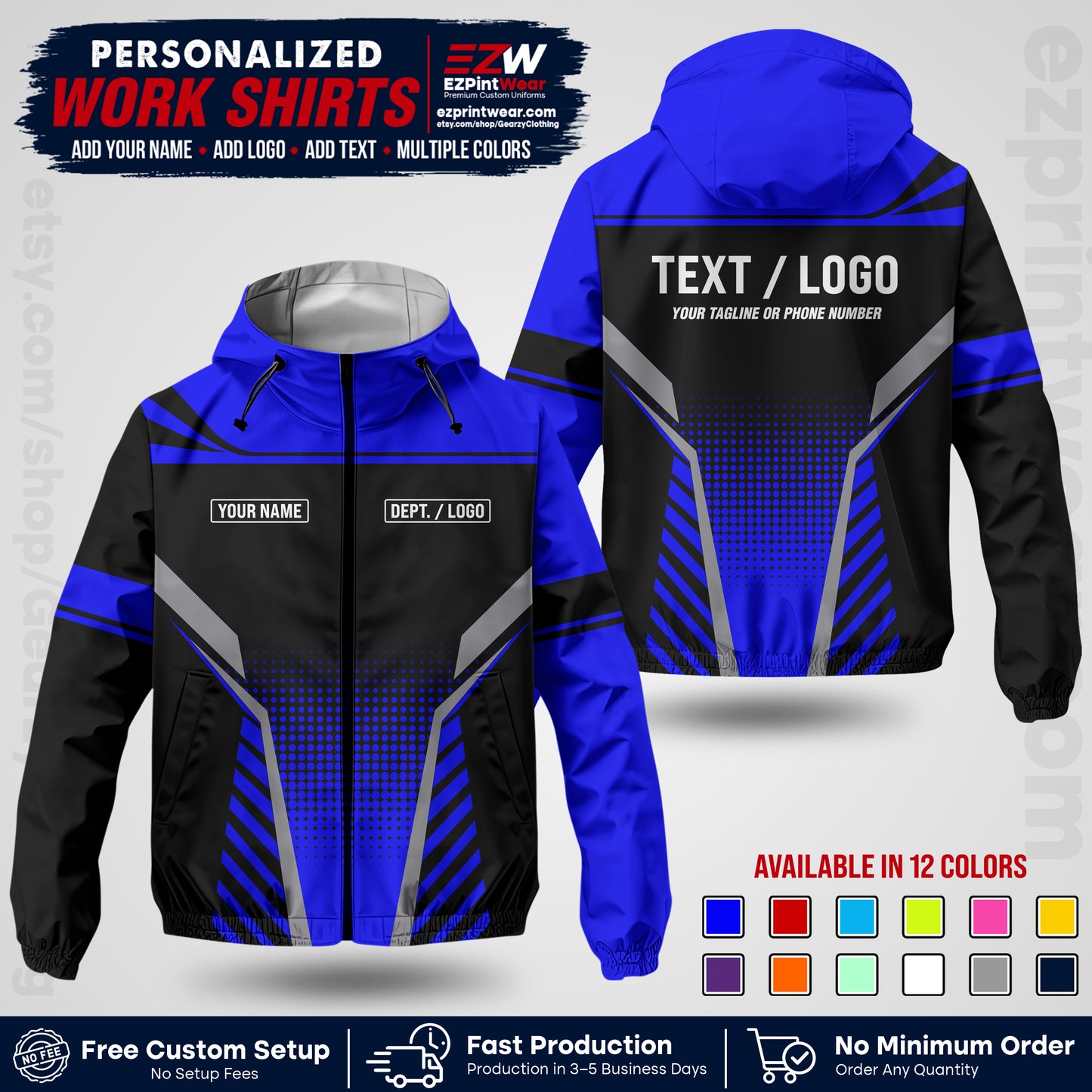 Custom Windbreaker Jacket with Name, Logo & Text, All Over Print Company Workwear, Employee Uniform WBJK08