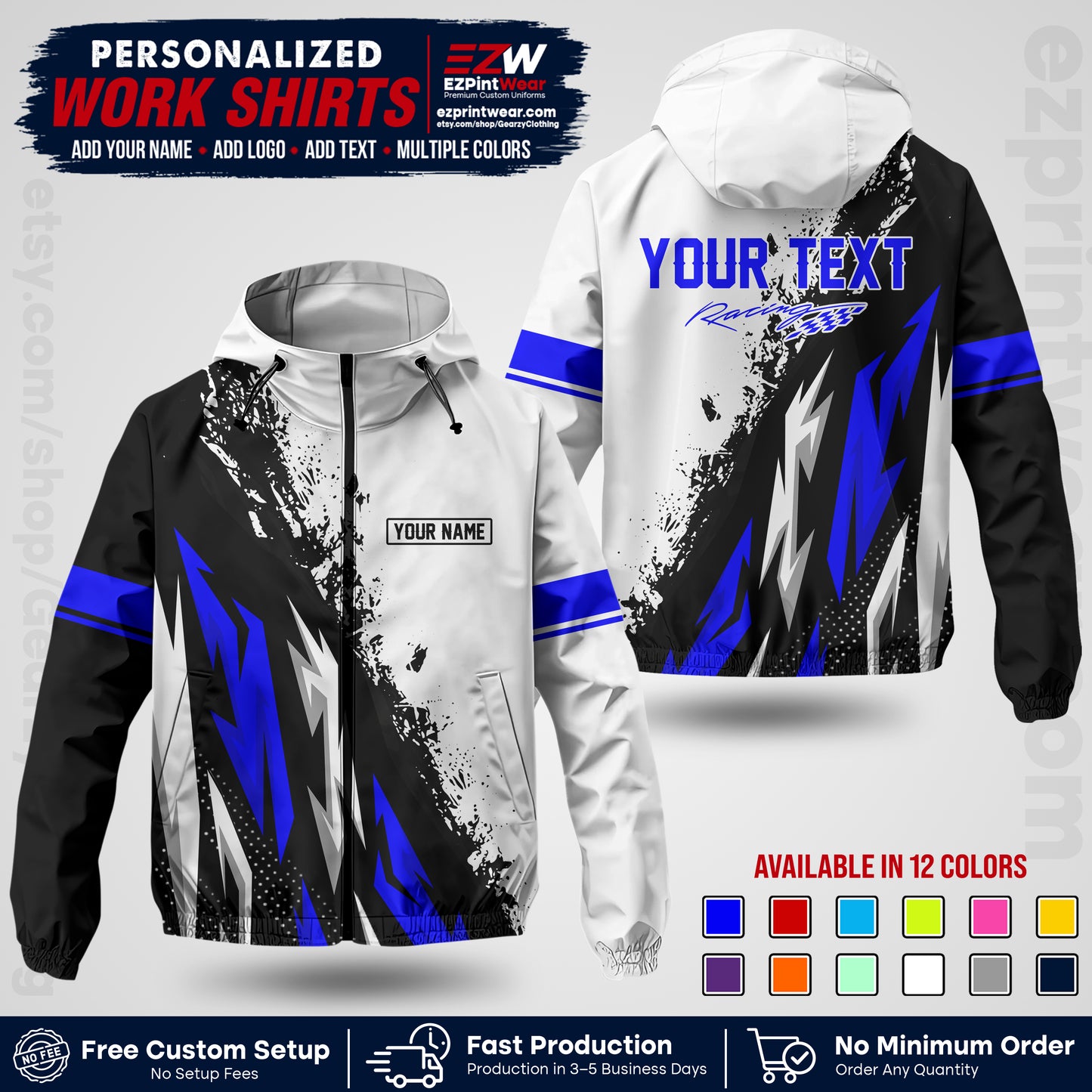 Custom Racing Windbreaker Jacket with Name, Logo & Text | Race Team Uniform | Motorsport Apparel RCJK08