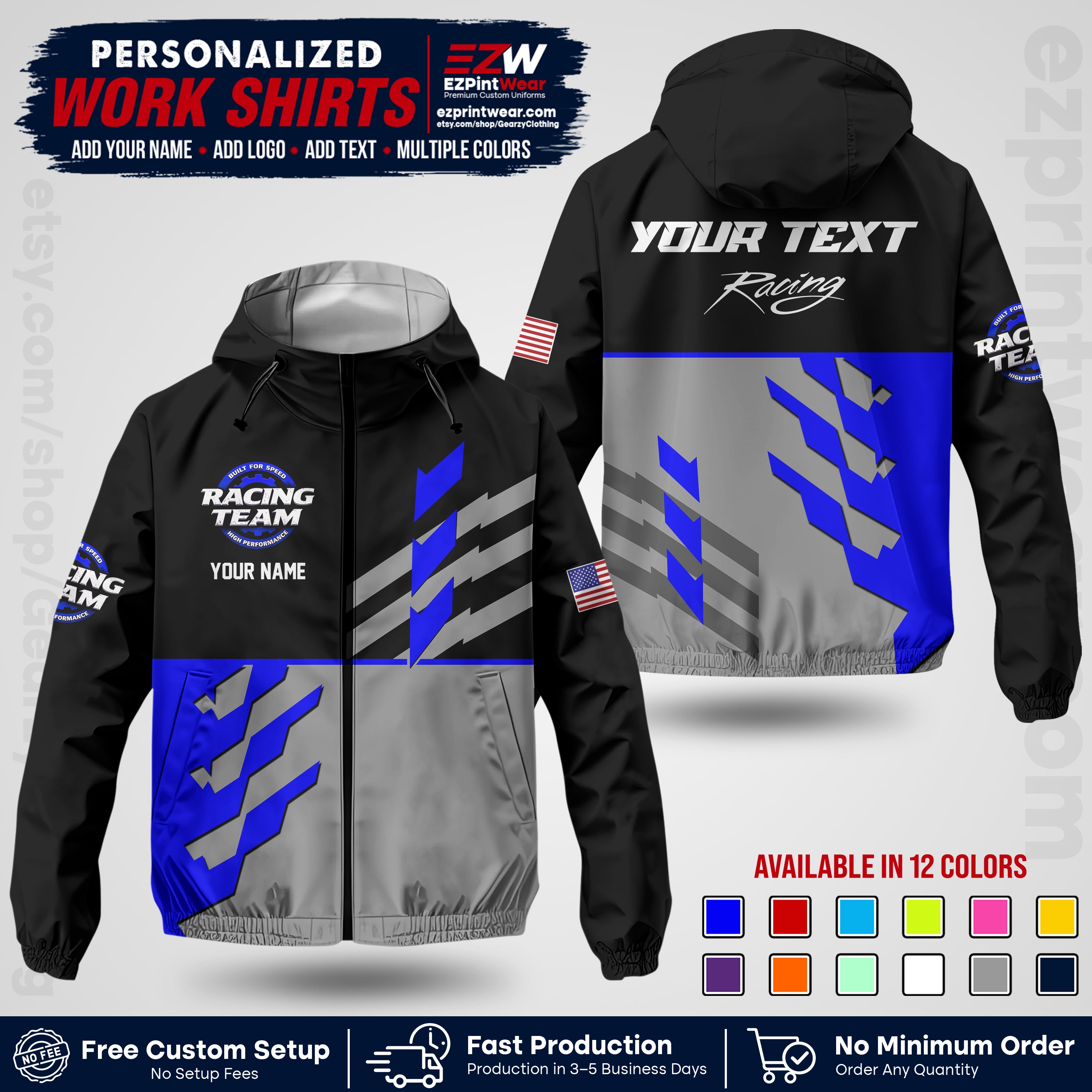 Custom Racing Windbreaker Jacket with Name, Logo & Text | Race Team Uniform | Motorsport Apparel RCJK14