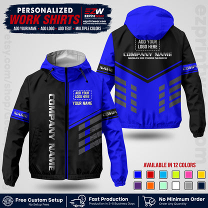 Custom Windbreaker Jacket with Name, Logo & Text, All Over Print Company Workwear, Employee Uniform WBJK09