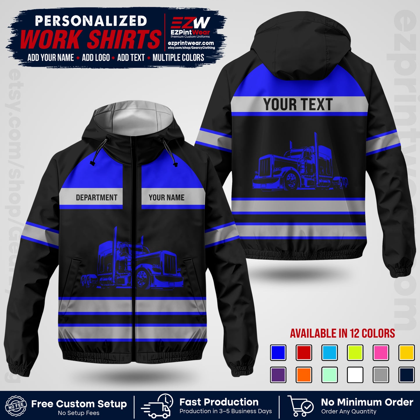 Personalized Trucking Windbreaker Jacket | Custom Company Workwear | Non-Reflective Reflective Style Safety Jacket | Company Uniform Jacket TWJK 02