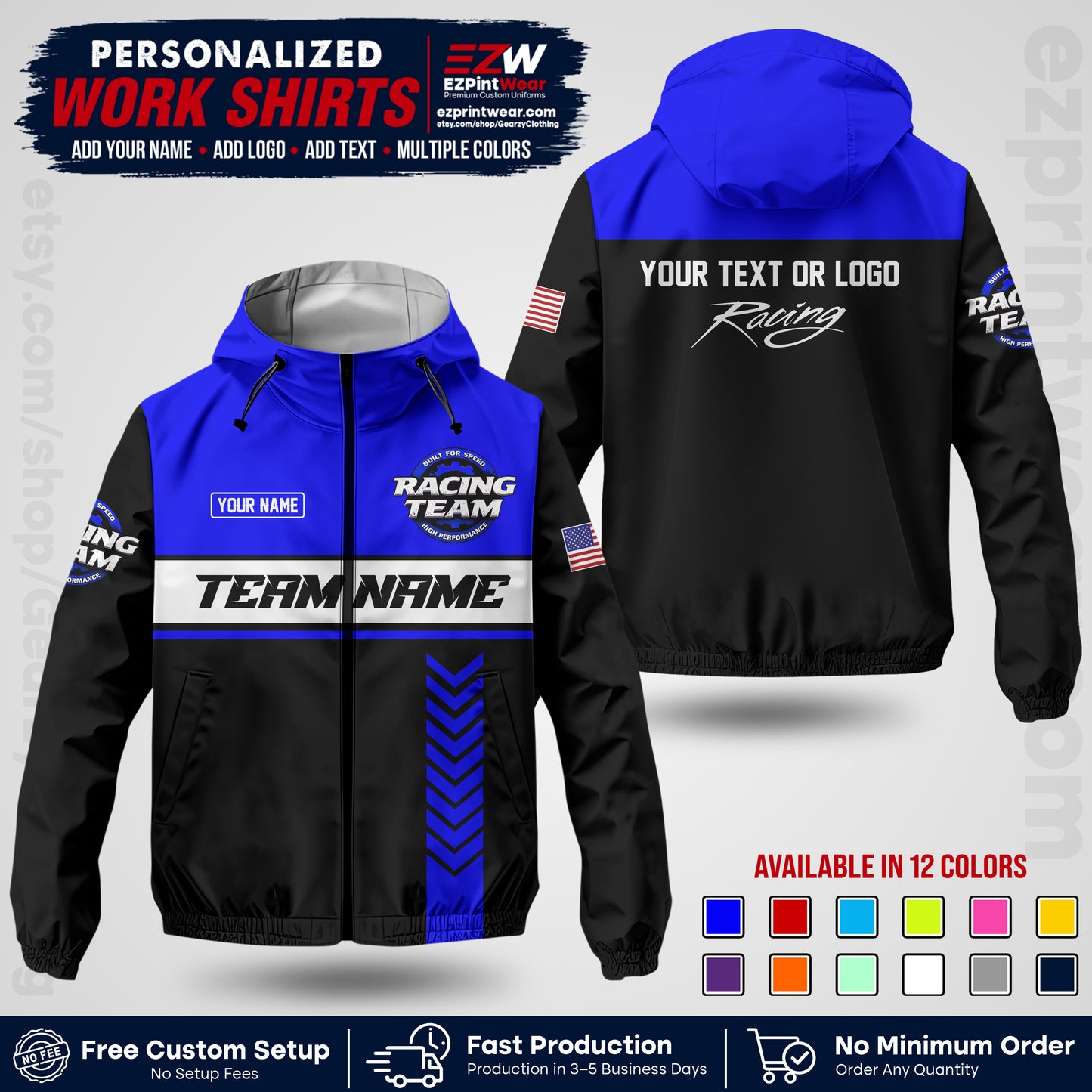 Custom Racing Windbreaker Jacket with Name, Logo & Text | Race Team Uniform | Motorsport Apparel RCJK02