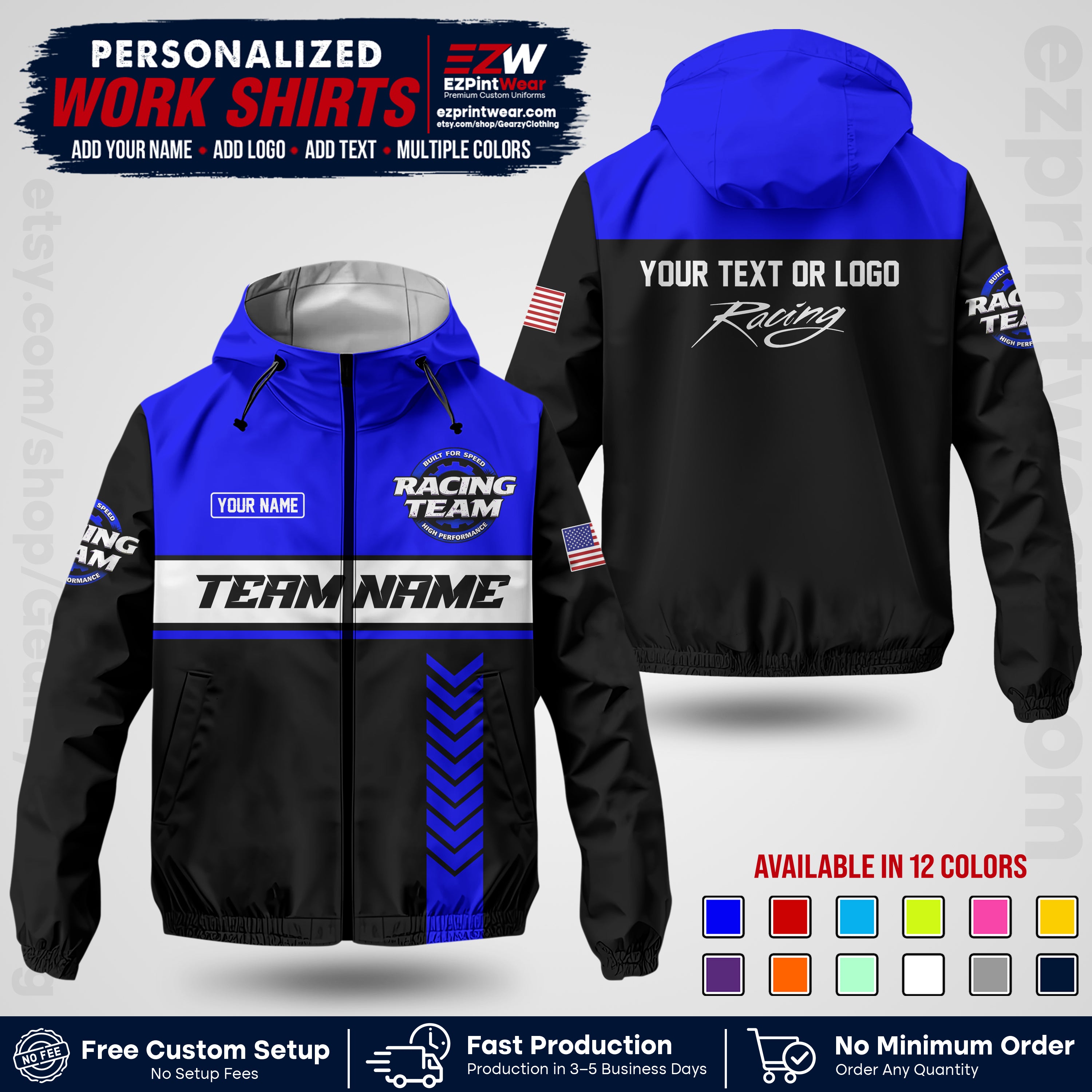 Custom Racing Windbreaker Jacket with Name, Logo & Text | Race Team Uniform | Motorsport Apparel RCJK02