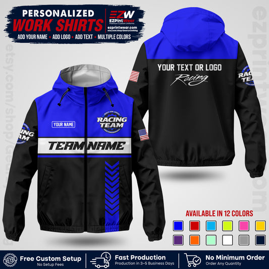 Custom Racing Windbreaker Jacket with Name, Logo & Text | Race Team Uniform | Motorsport Apparel RCJK02