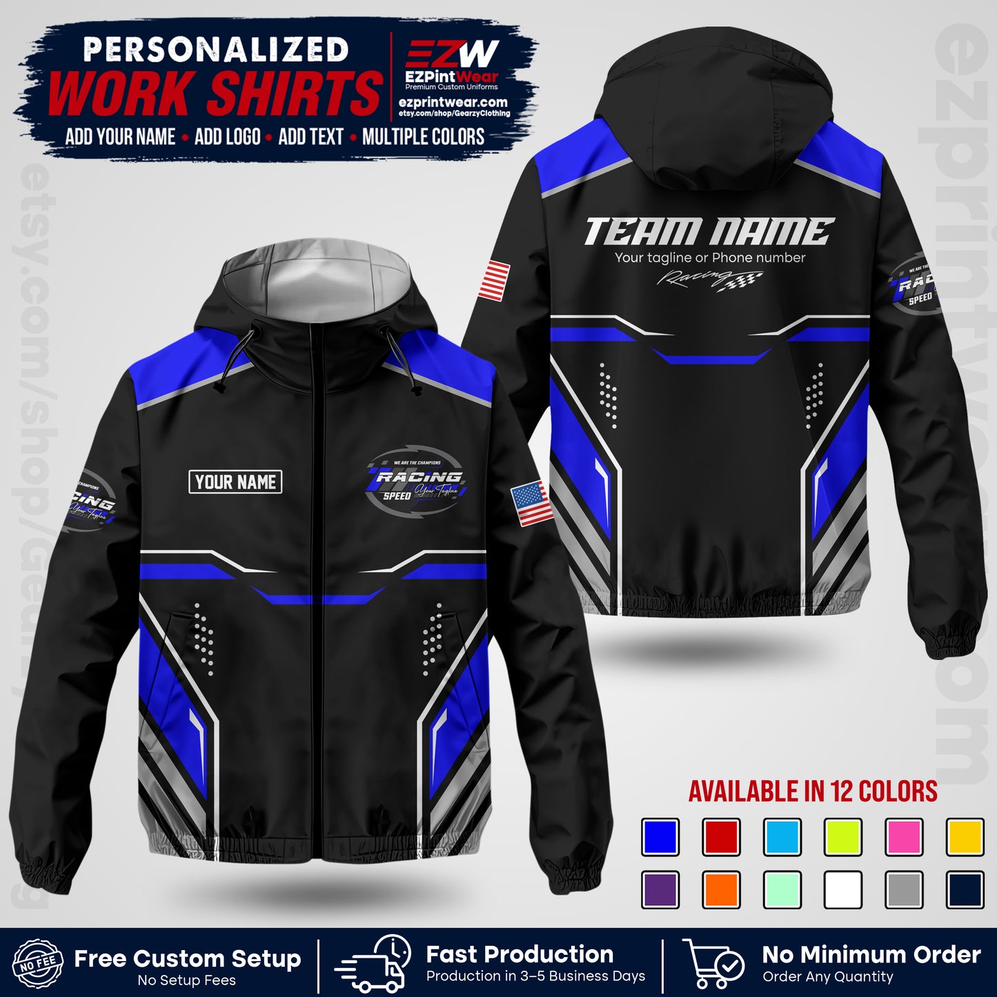Custom Racing Windbreaker Jacket with Name, Logo & Text | Race Team Uniform | Motorsport Apparel RCJK10