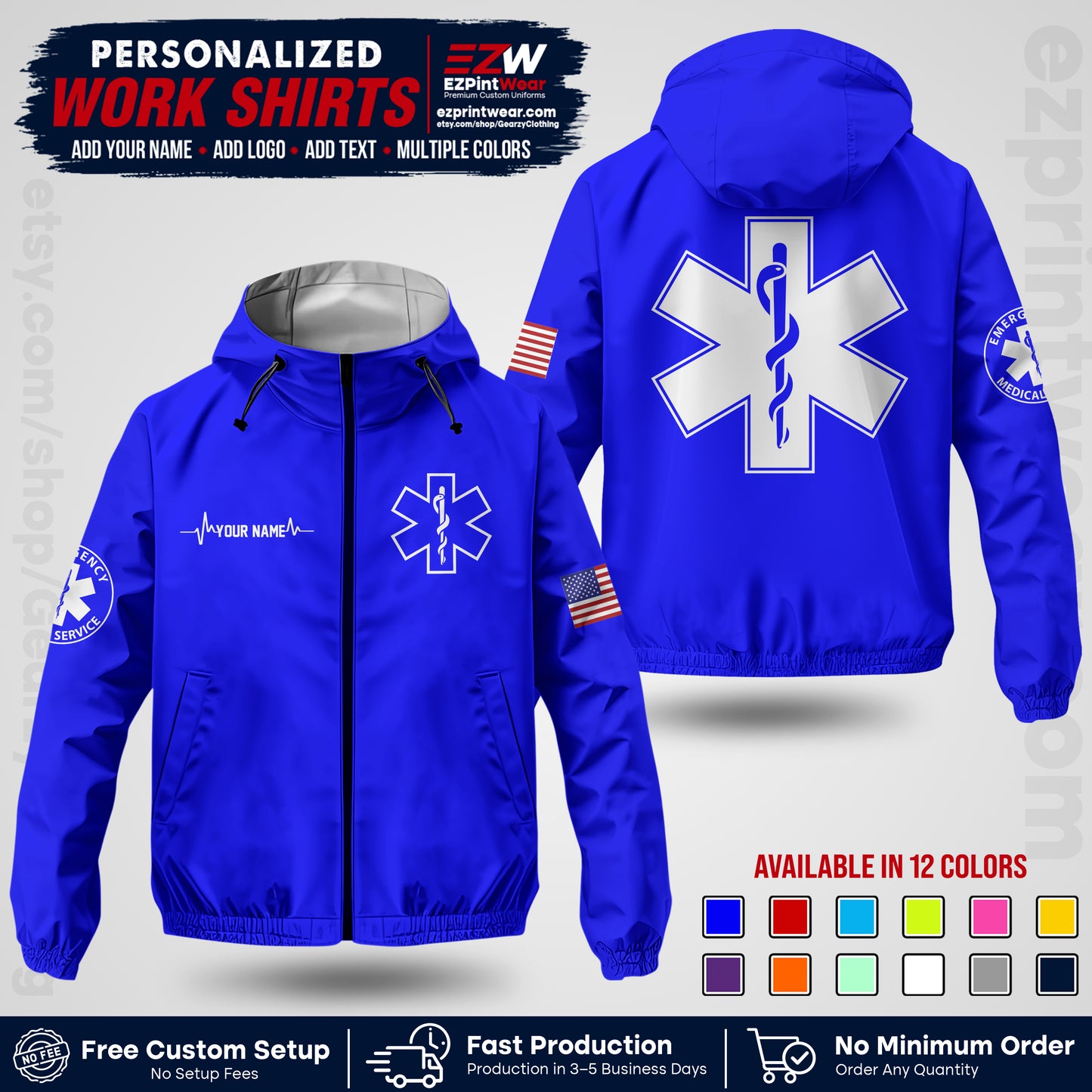 Custom EMS Windbreaker Jacket with Name, Logo & Text | EMS Team Uniform | EMS Apparel EMSJK 04