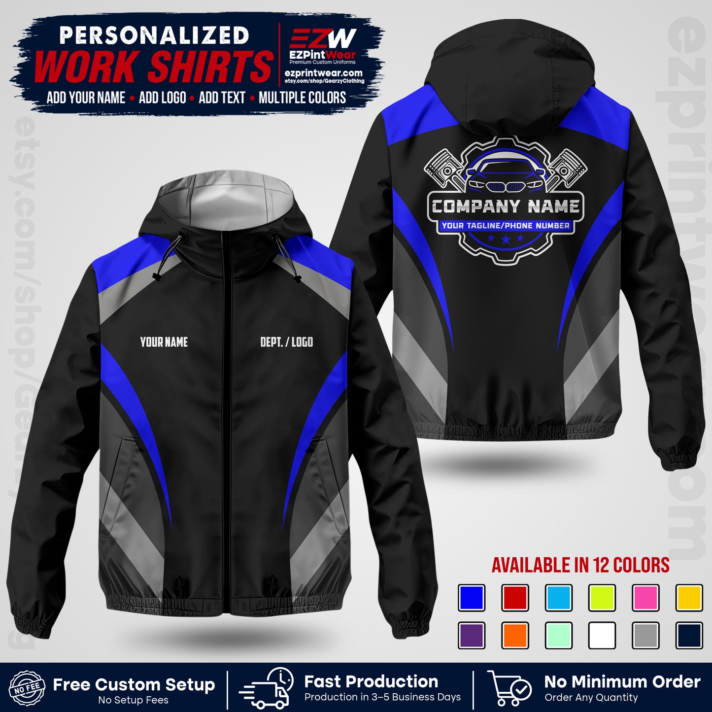 Custom Mechanic Work Shirt with Name, Logo & Text | Auto Shop Uniform | Company Workwear | Employee Uniform MCNJK05