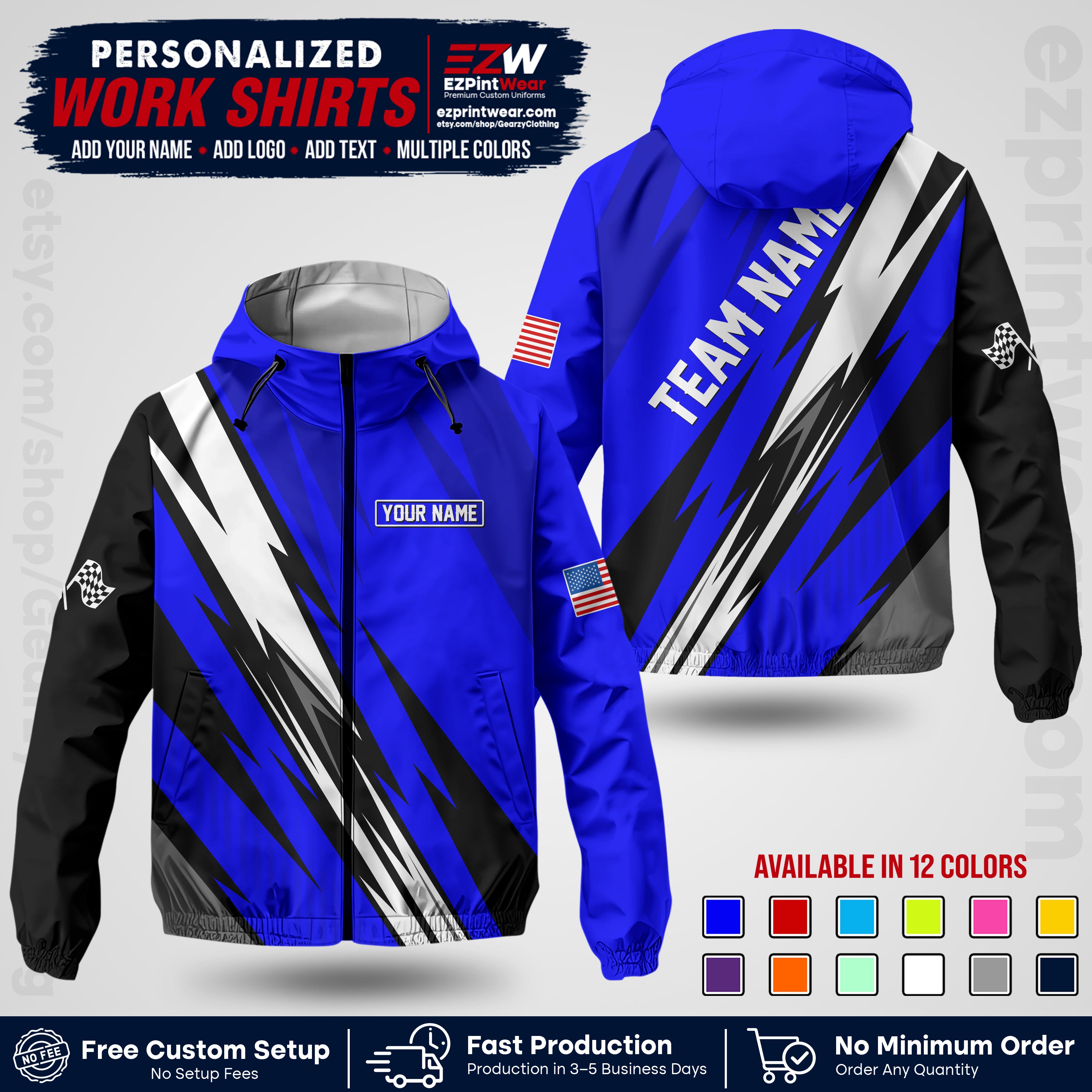 Custom Racing Windbreaker Jacket with Name, Logo & Text | Race Team Uniform | Motorsport Apparel RCJK15