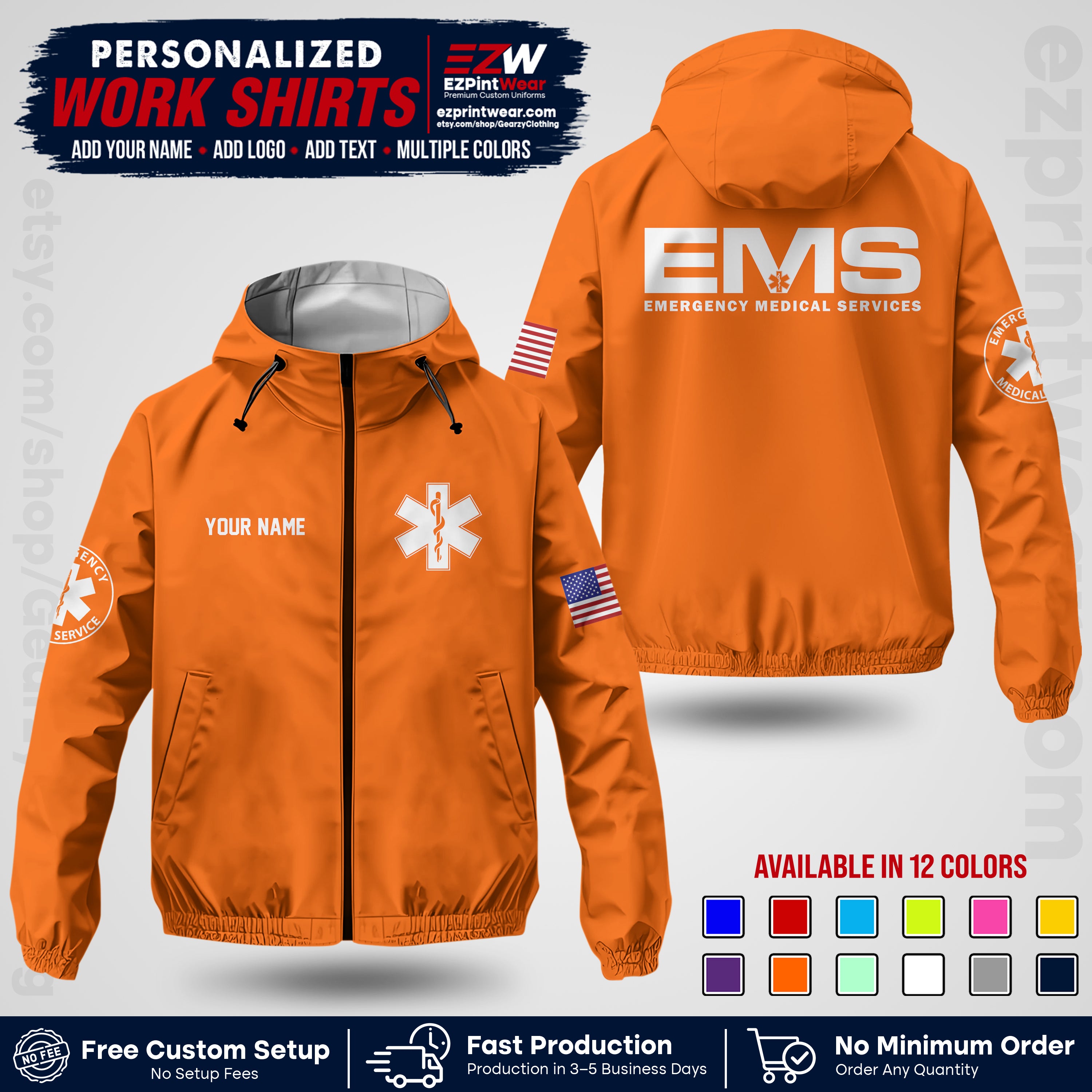 Custom EMS Windbreaker Jacket with Name, Logo & Text | EMS Team Uniform | EMS Apparel EMSJK 01