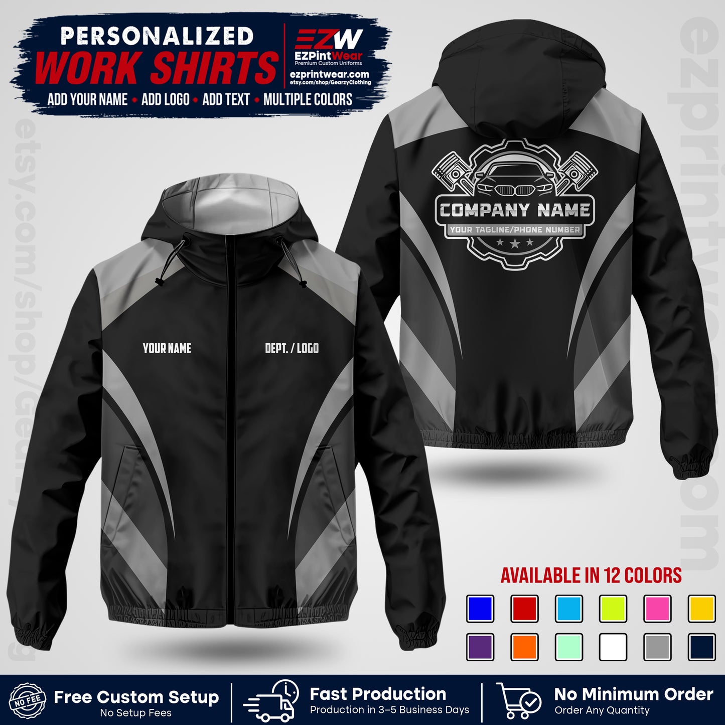 Custom Mechanic Work Shirt with Name, Logo & Text | Auto Shop Uniform | Company Workwear | Employee Uniform MCNJK05