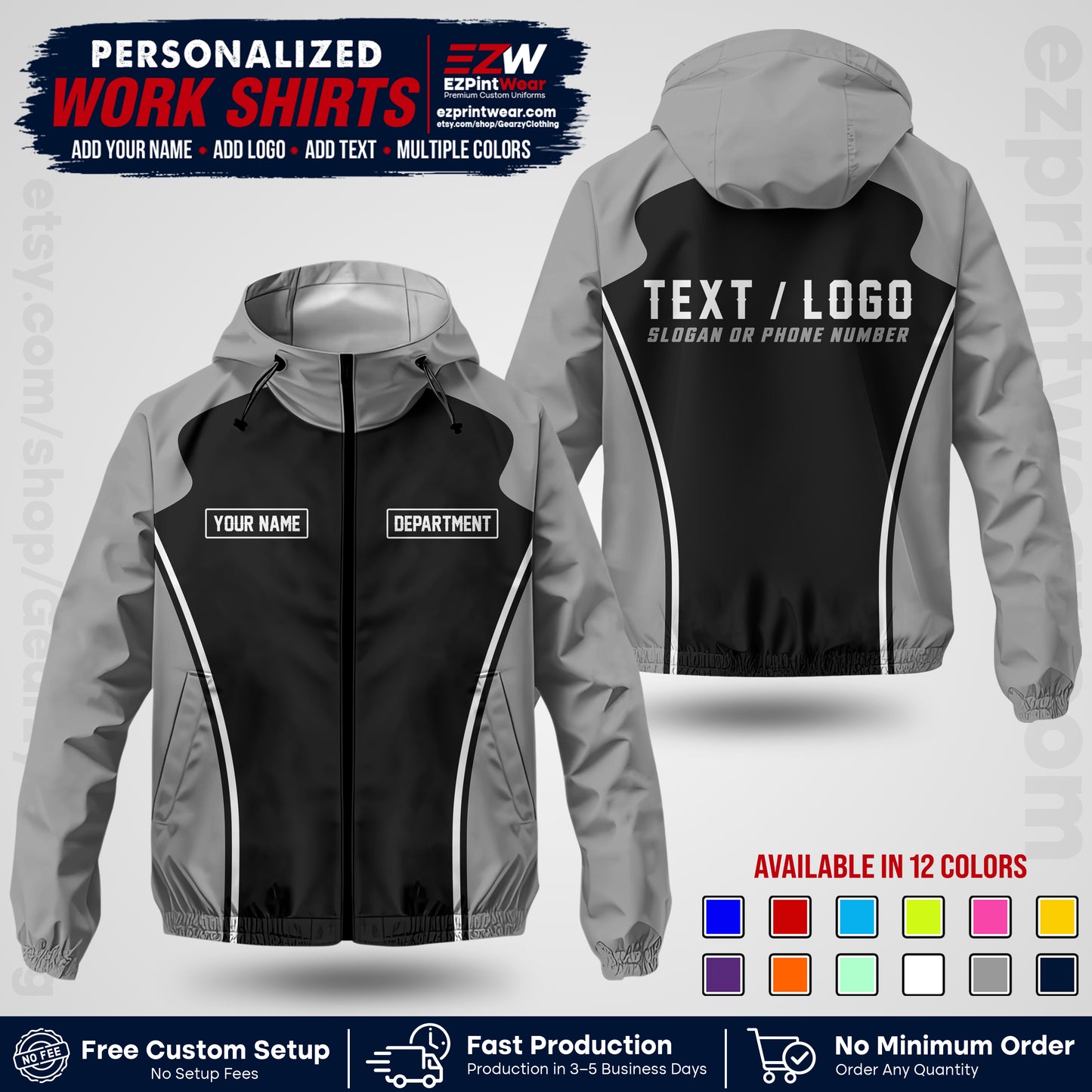 Custom Windbreaker Jacket with Name, Logo & Text, All Over Print Company Workwear, Employee Uniform WBJK16