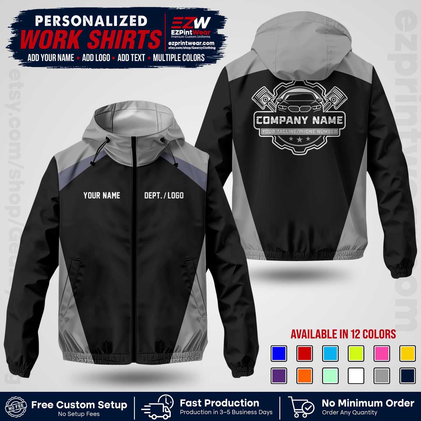 Custom Mechanic Work Shirt with Name, Logo & Text | Auto Shop Uniform | Company Workwear | Employee Uniform MCNJK03