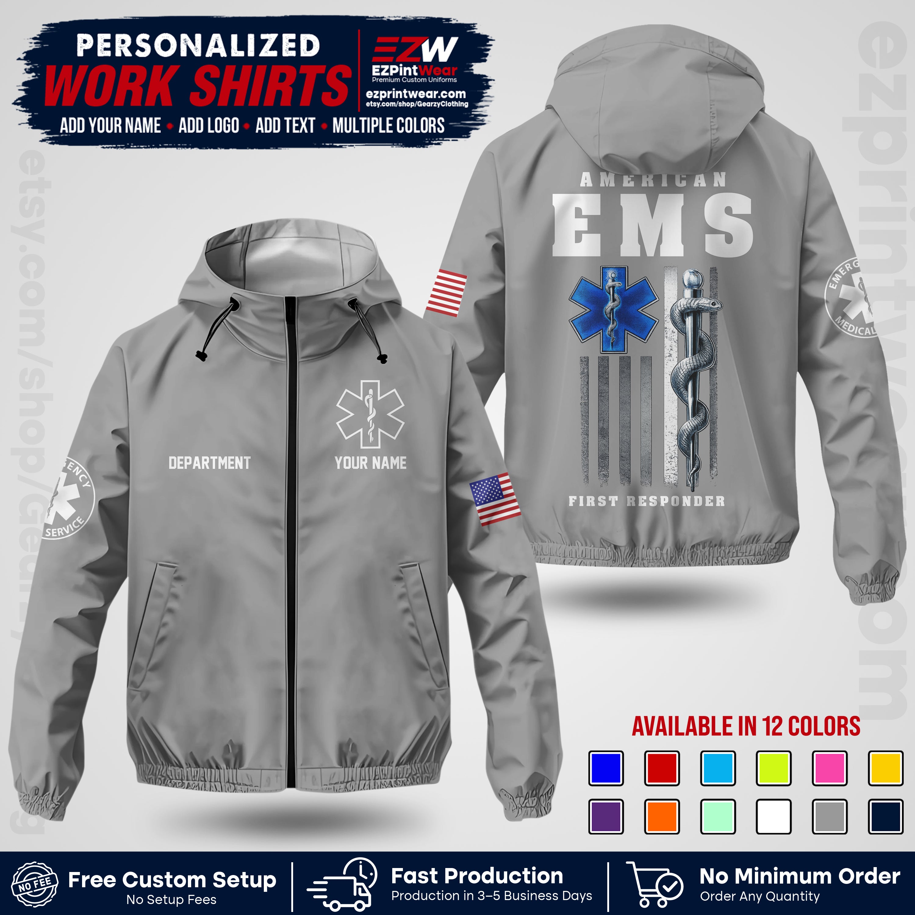 Custom EMS Windbreaker Jacket with Name, Logo & Text | EMS Team Uniform | EMS Apparel EMSJK 03
