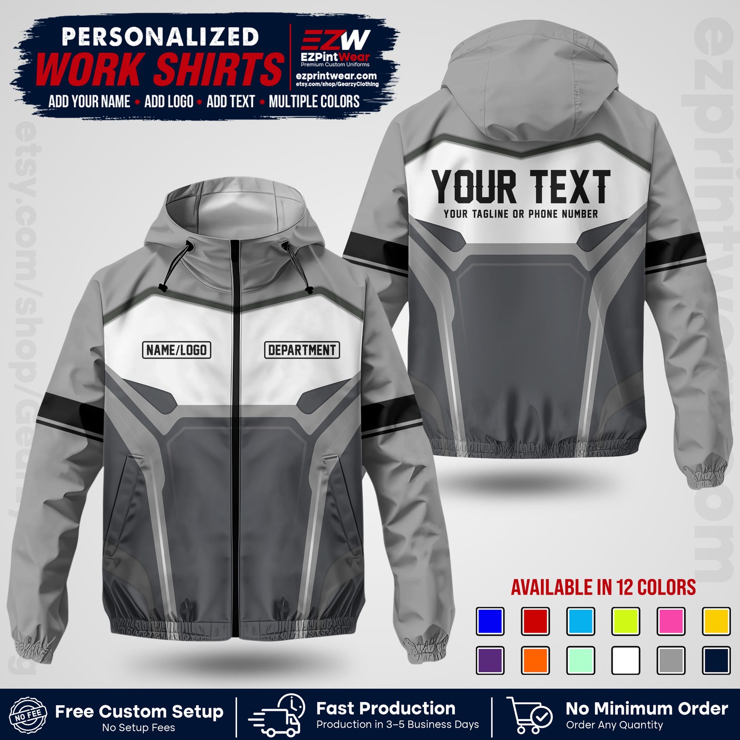 Custom Windbreaker Jacket with Name, Logo & Text, All Over Print Company Workwear, Employee Uniform WBJK06