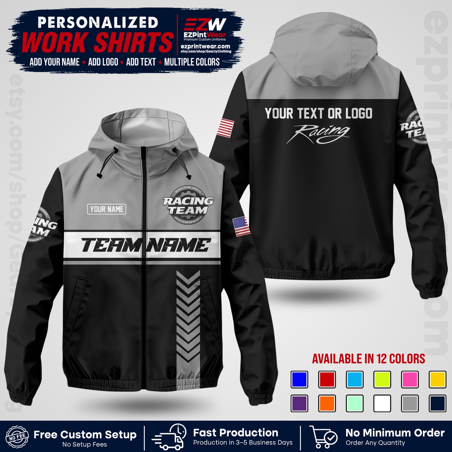 Custom Racing Windbreaker Jacket with Name, Logo & Text | Race Team Uniform | Motorsport Apparel RCJK02