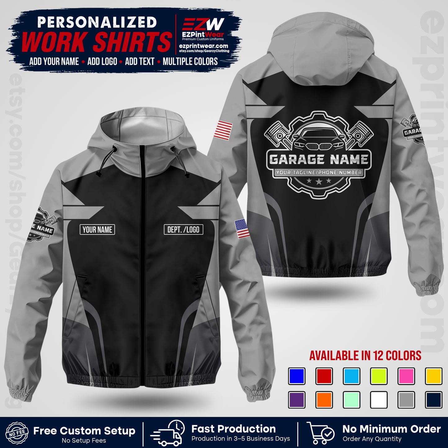 Custom Mechanic Work Shirt with Name, Logo & Text | Auto Shop Uniform | Company Workwear | Employee Uniform MCNJK04