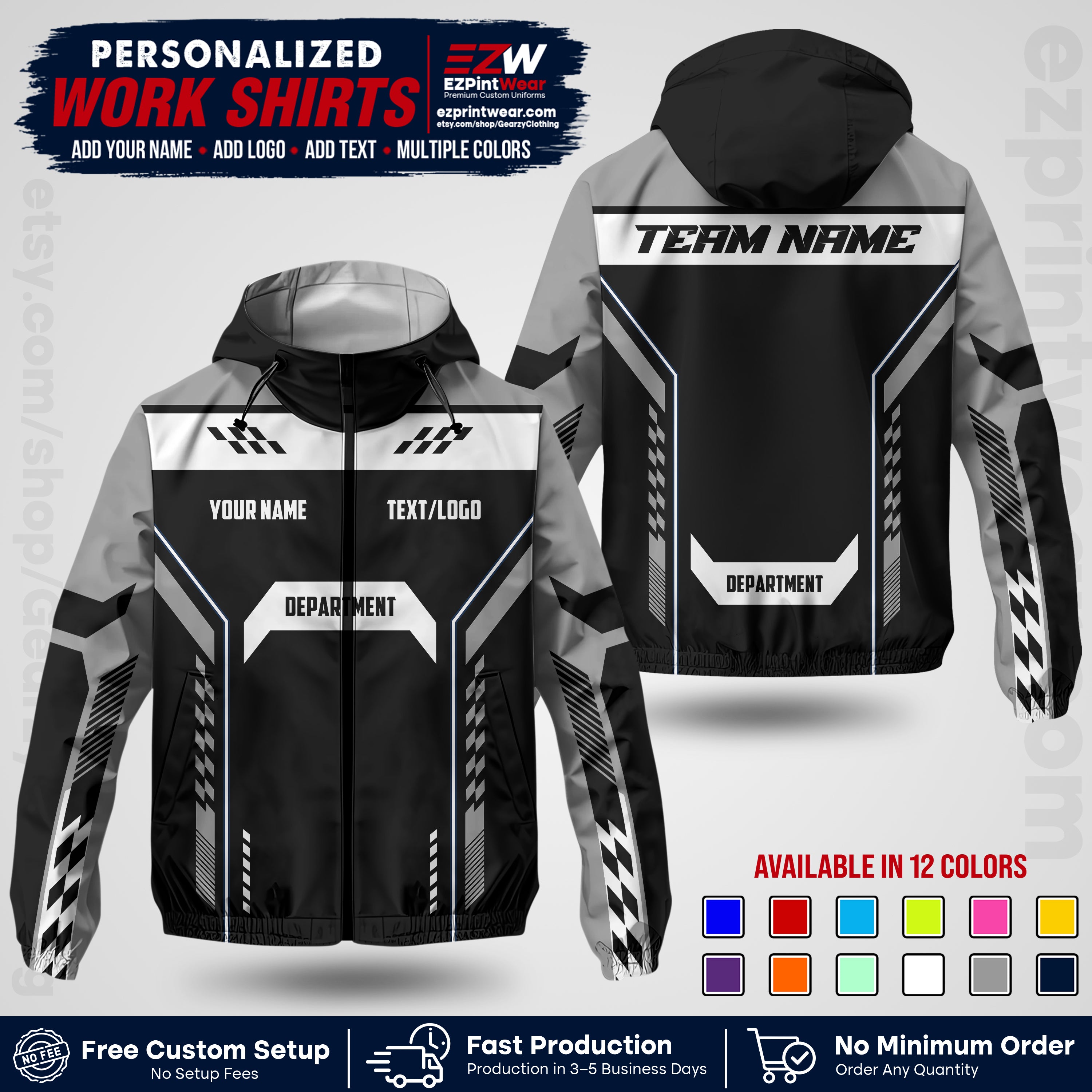 Custom Windbreaker Jacket with Name, Logo & Text, All Over Print Company Workwear, Employee Uniform WBJK18