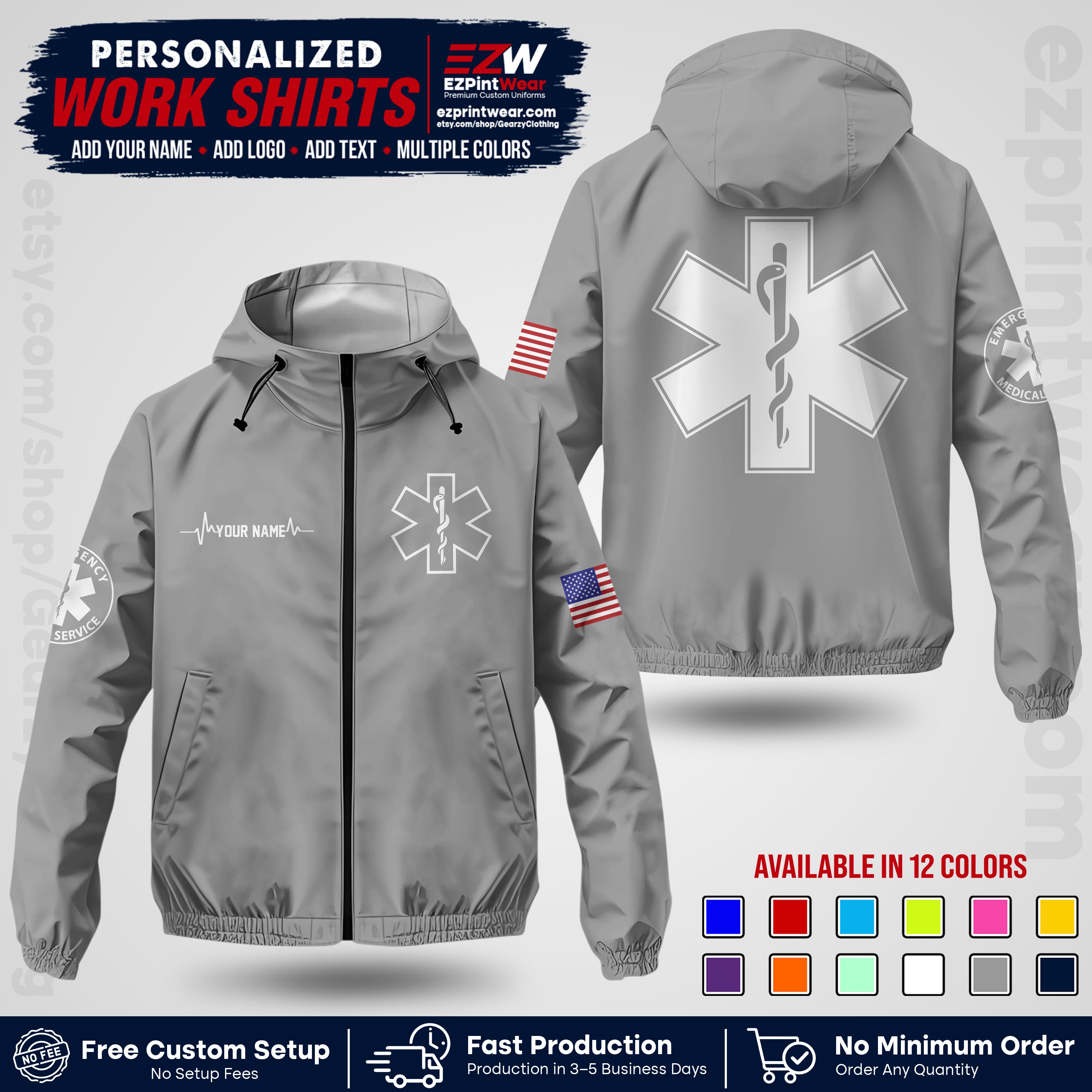 Custom EMS Windbreaker Jacket with Name, Logo & Text | EMS Team Uniform | EMS Apparel EMSJK 04