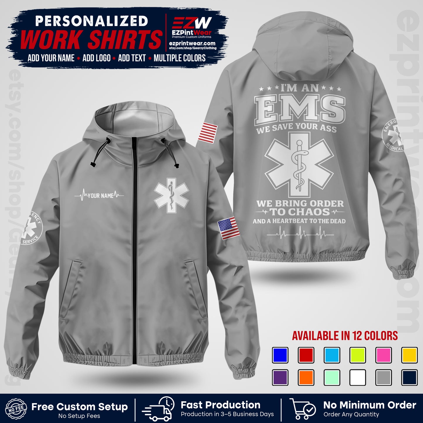 Custom EMS Windbreaker Jacket with Name, Logo & Text | EMS Team Uniform | EMS Apparel EMSJK 05