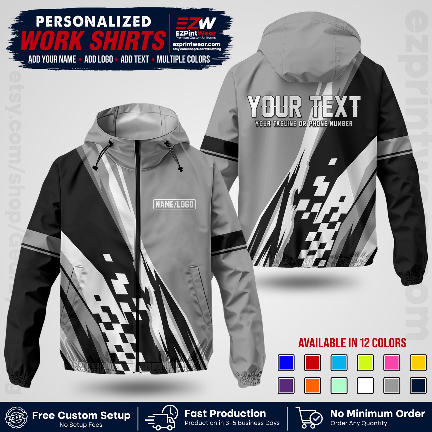 Custom Racing Windbreaker Jacket with Name, Logo & Text | Race Team Uniform | Motorsport Apparel RCJK04