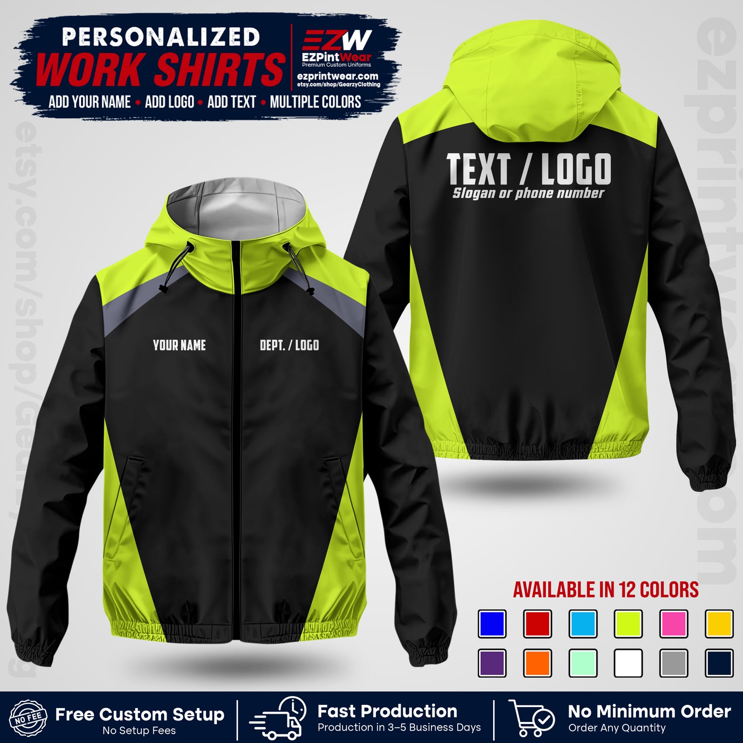Custom Windbreaker Jacket with Name, Logo & Text, All Over Print Company Workwear, Employee Uniform WBJK03