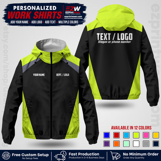 Custom Windbreaker Jacket with Name, Logo & Text, All Over Print Company Workwear, Employee Uniform WBJK03