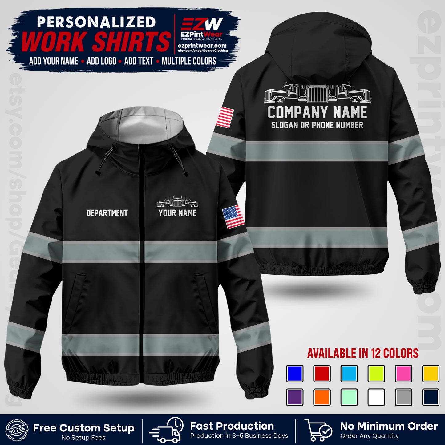 Personalized Trucking Windbreaker Jacket | Custom Company Workwear | Non-Reflective Reflective Style Safety Jacket | Company Uniform Jacket TWJK 04