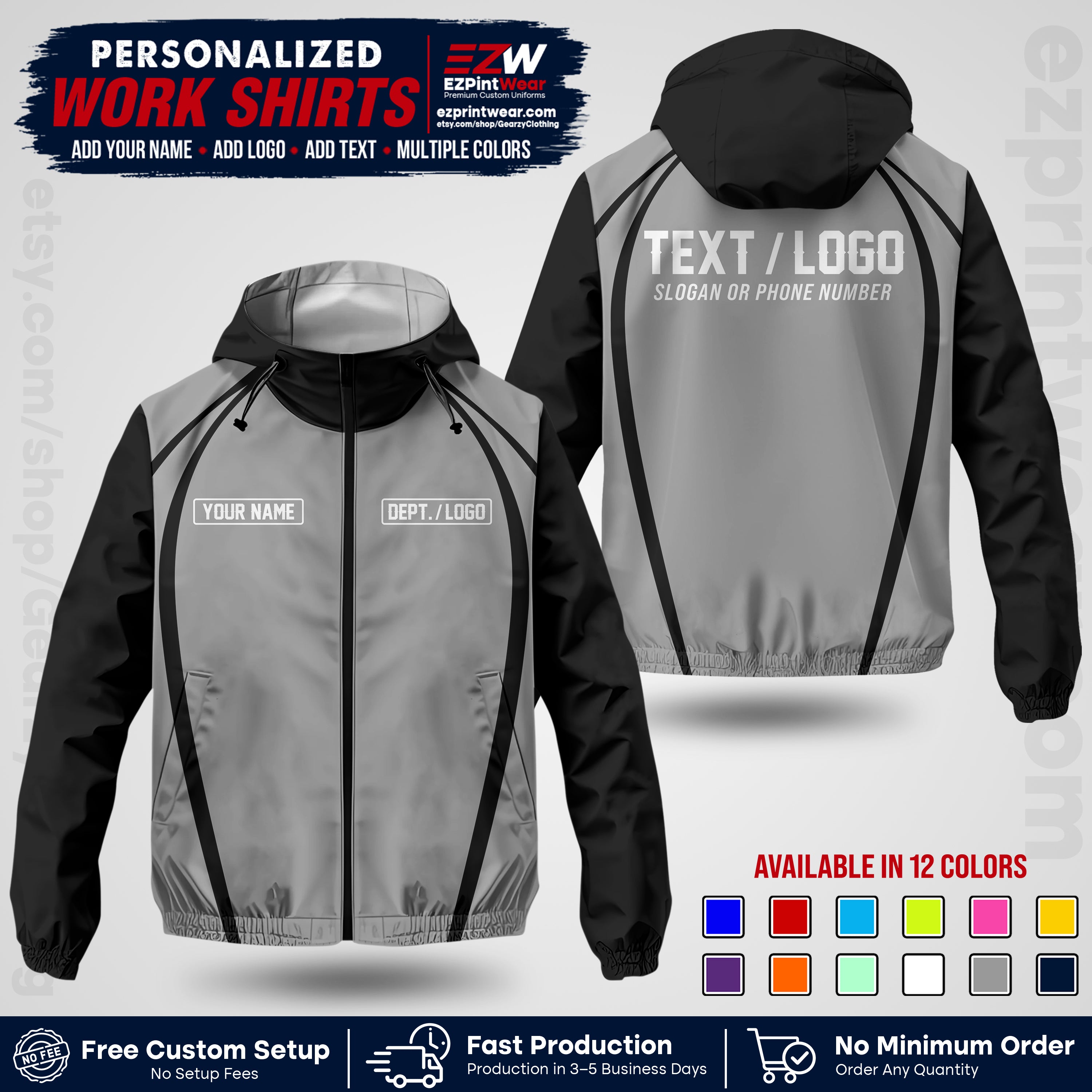 Custom Windbreaker Jacket with Name, Logo & Text, All Over Print Company Workwear, Employee Uniform WBJK19 (Copy)