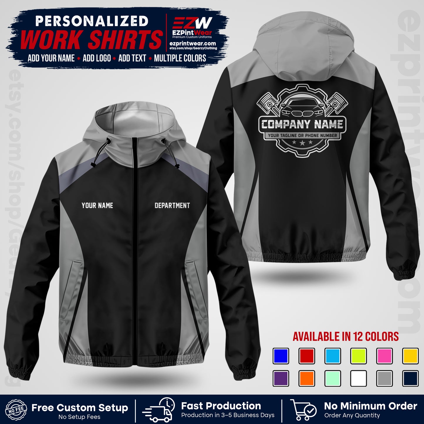 Custom Mechanic Work Shirt with Name, Logo & Text | Auto Shop Uniform | Company Workwear | Employee Uniform MCNJK08