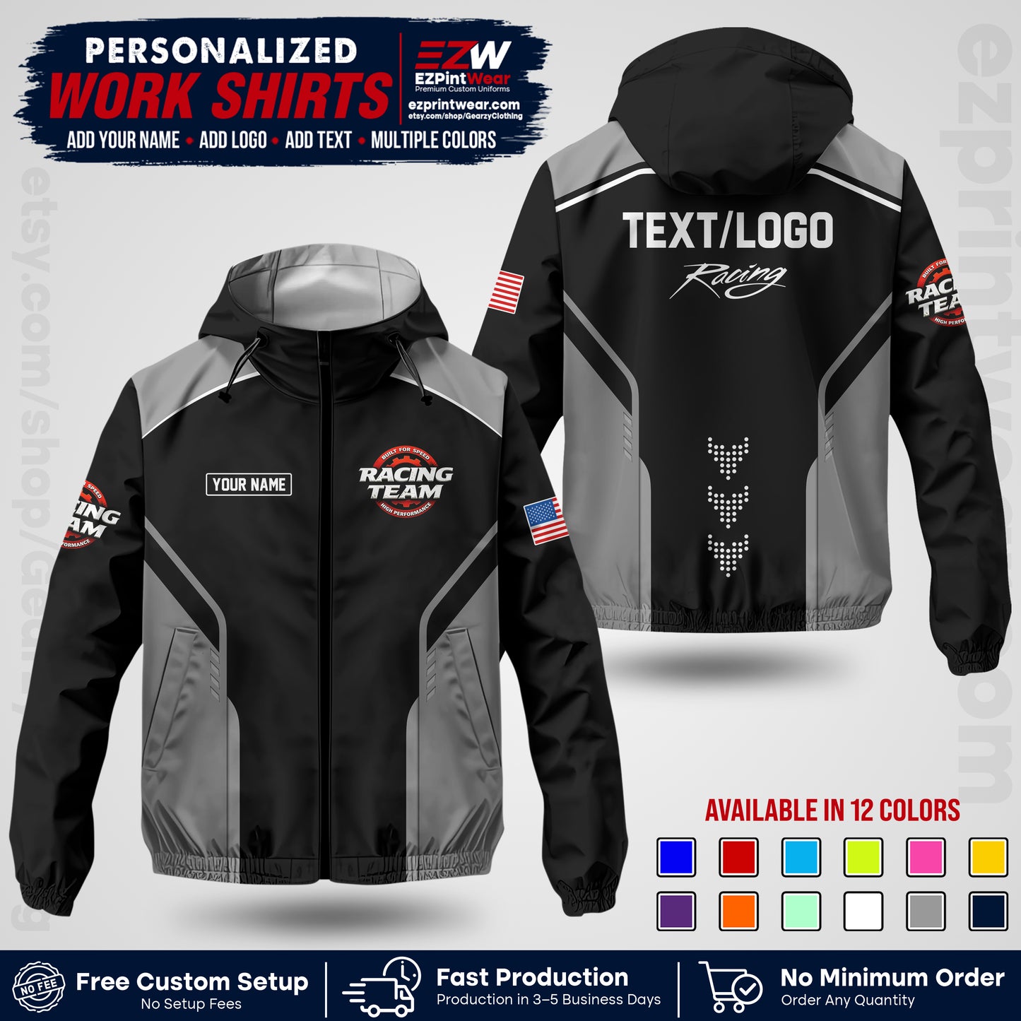 Custom Racing Windbreaker Jacket with Name, Logo & Text | Race Team Uniform | Motorsport Apparel RCJK09