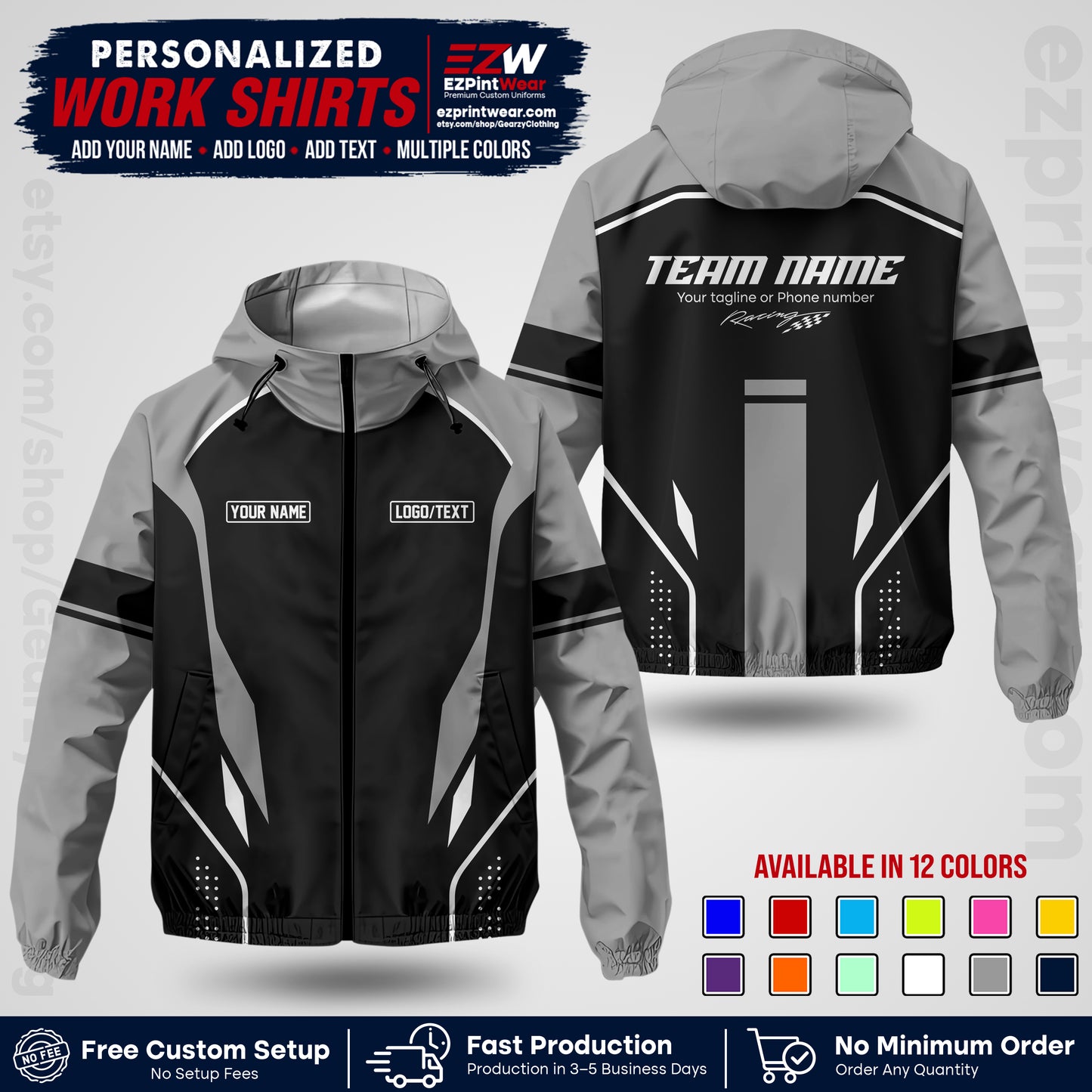 Custom Racing Windbreaker Jacket with Name, Logo & Text | Race Team Uniform | Motorsport Apparel RCJK06