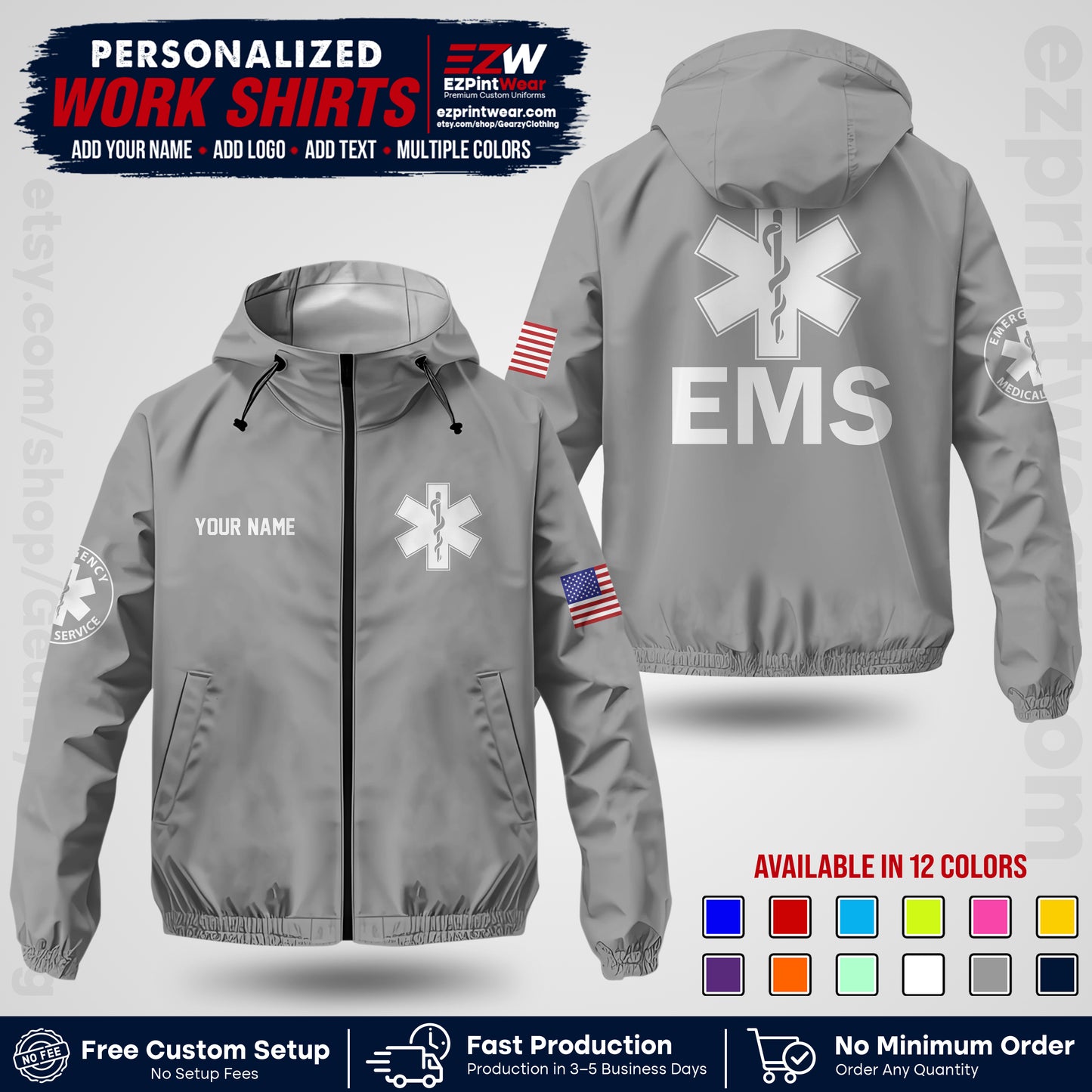 Custom EMS Windbreaker Jacket with Name, Logo & Text | EMS Team Uniform | EMS Apparel EMSJK 02