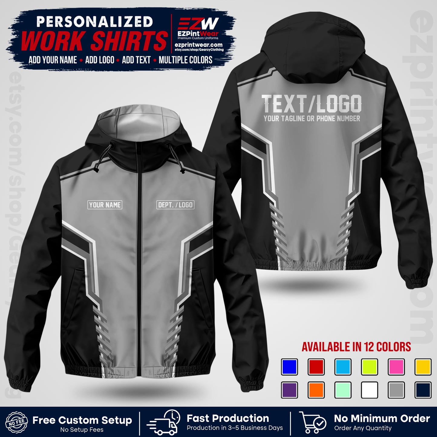 Custom Windbreaker Jacket with Name, Logo & Text, All Over Print Company Workwear, Employee Uniform WBJK15