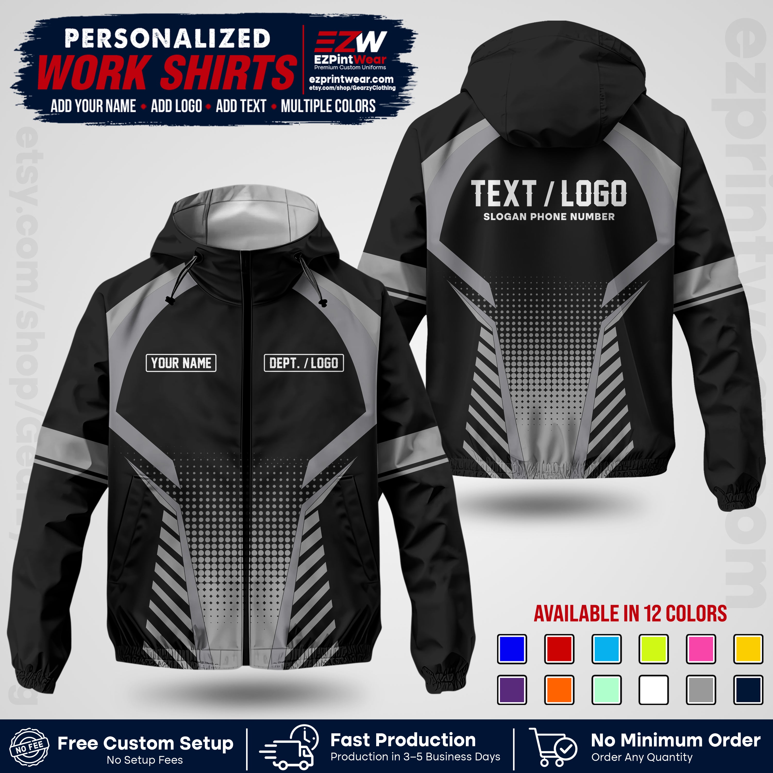 Custom Windbreaker Jacket with Name, Logo & Text, All Over Print Company Workwear, Employee Uniform WBJK19