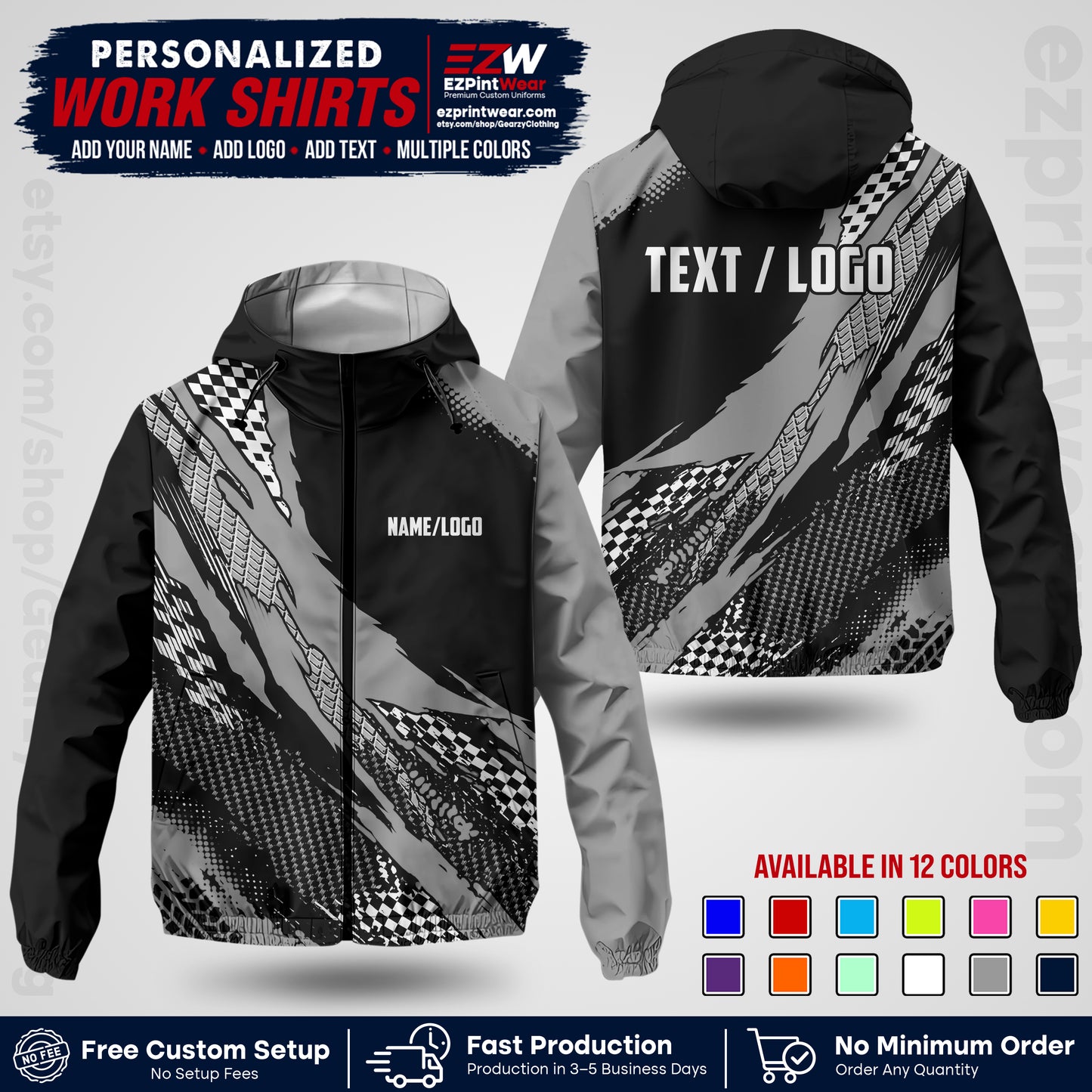 Custom Racing Windbreaker Jacket with Name, Logo & Text | Race Team Uniform | Motorsport Apparel RCJK05