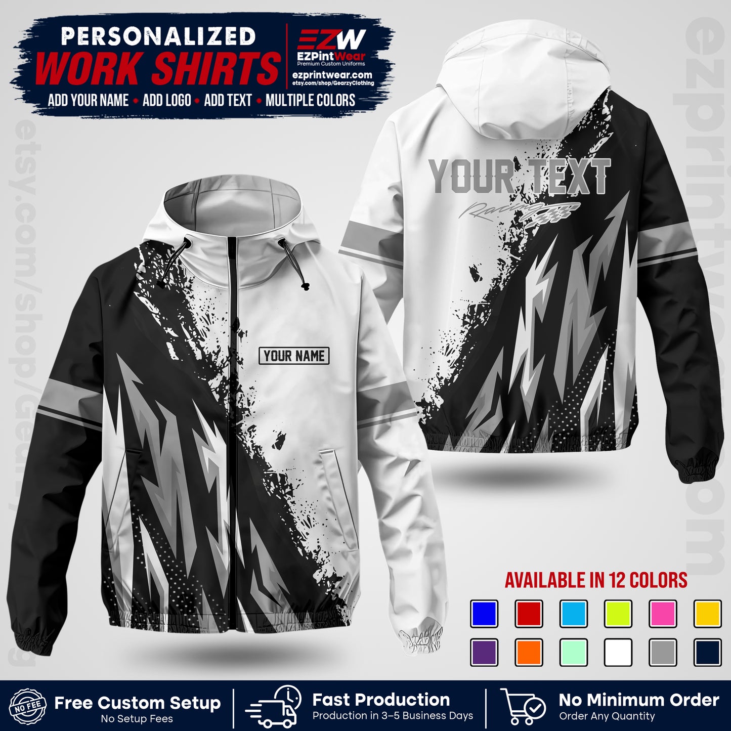 Custom Racing Windbreaker Jacket with Name, Logo & Text | Race Team Uniform | Motorsport Apparel RCJK08
