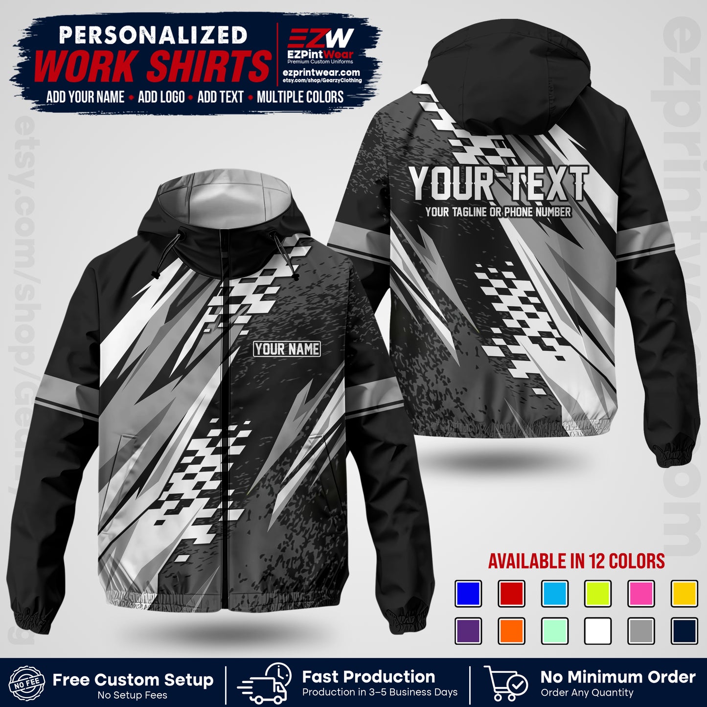 Custom Racing Windbreaker Jacket with Name, Logo & Text | Race Team Uniform | Motorsport Apparel RCJK03