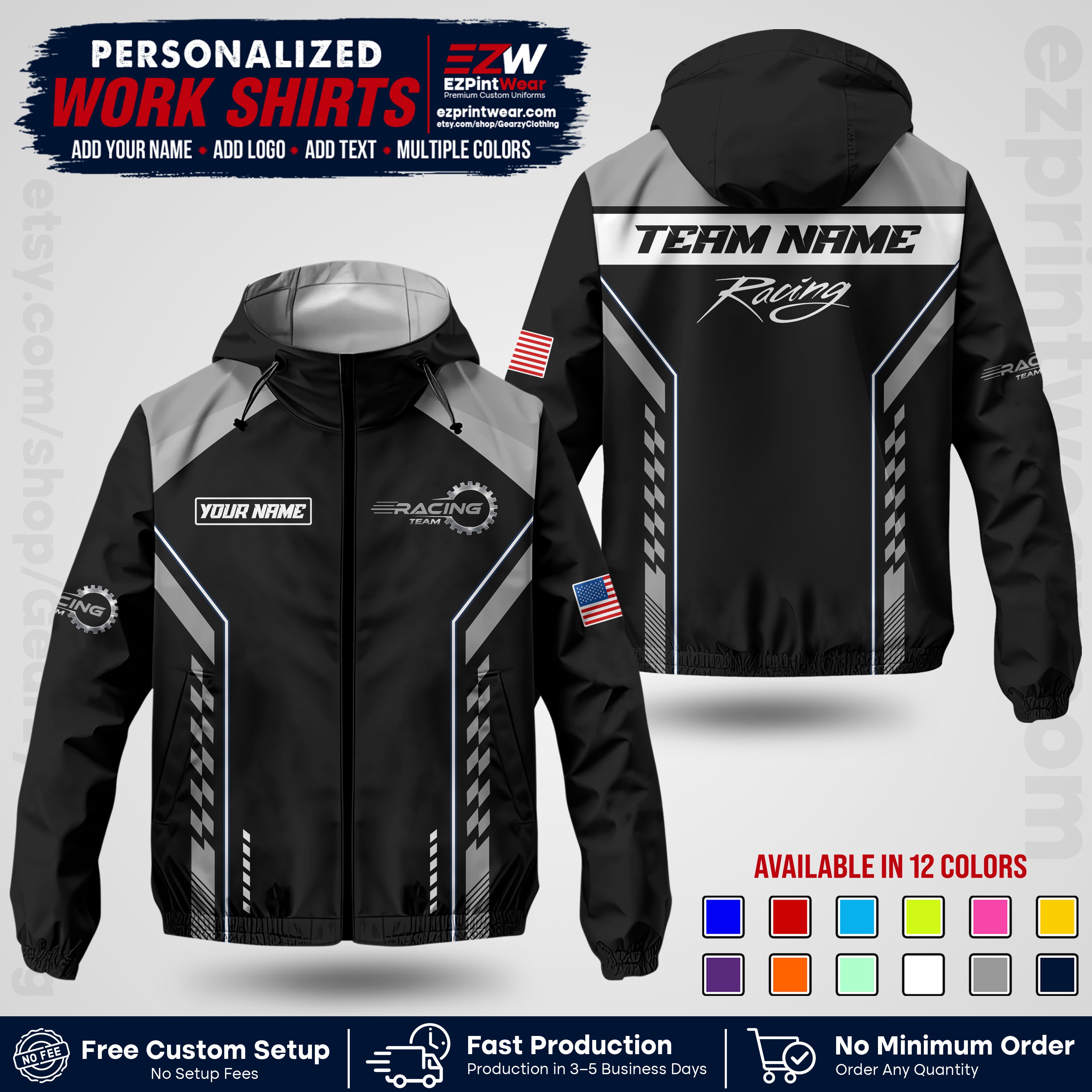 Custom Racing Windbreaker Jacket with Name, Logo & Text | Race Team Uniform | Motorsport Apparel RCJK13