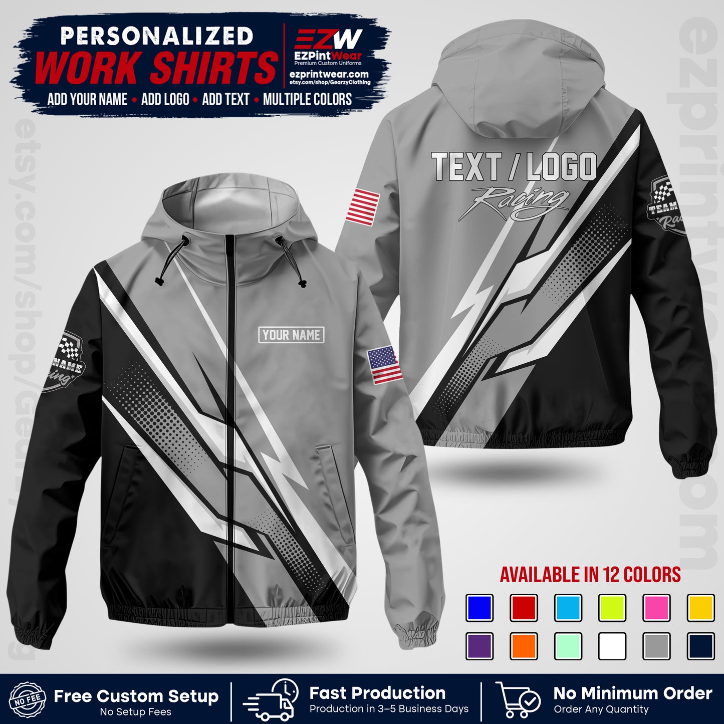 Custom Racing Windbreaker Jacket with Name, Logo & Text | Race Team Uniform | Motorsport Apparel RCJK01