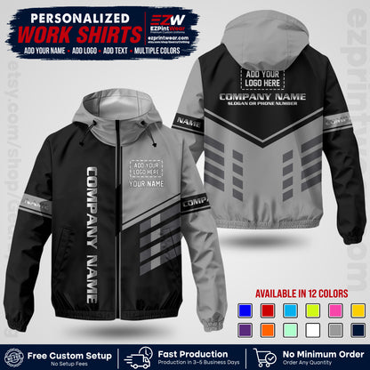 Custom Windbreaker Jacket with Name, Logo & Text, All Over Print Company Workwear, Employee Uniform WBJK09