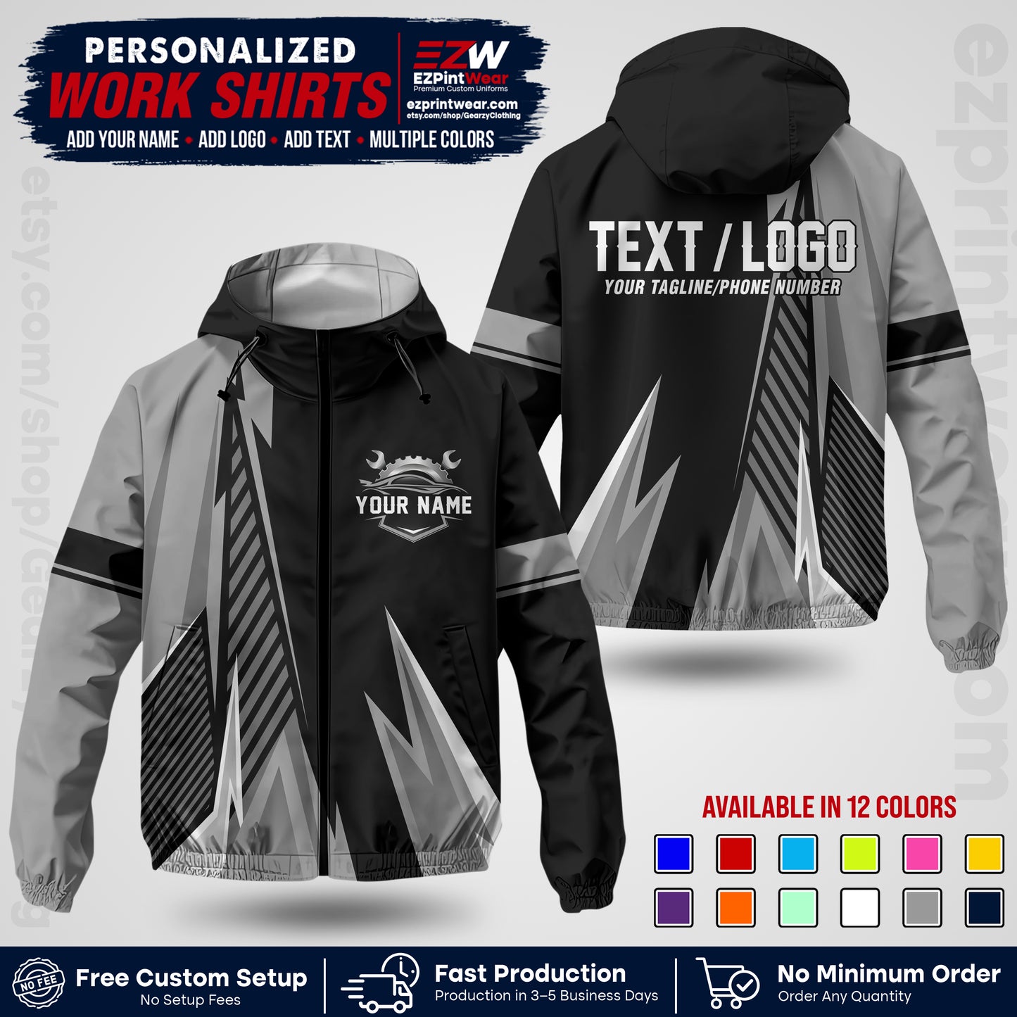 Custom Mechanic Work Shirt with Name, Logo & Text | Auto Shop Uniform | Company Workwear | Employee Uniform MCNJK01
