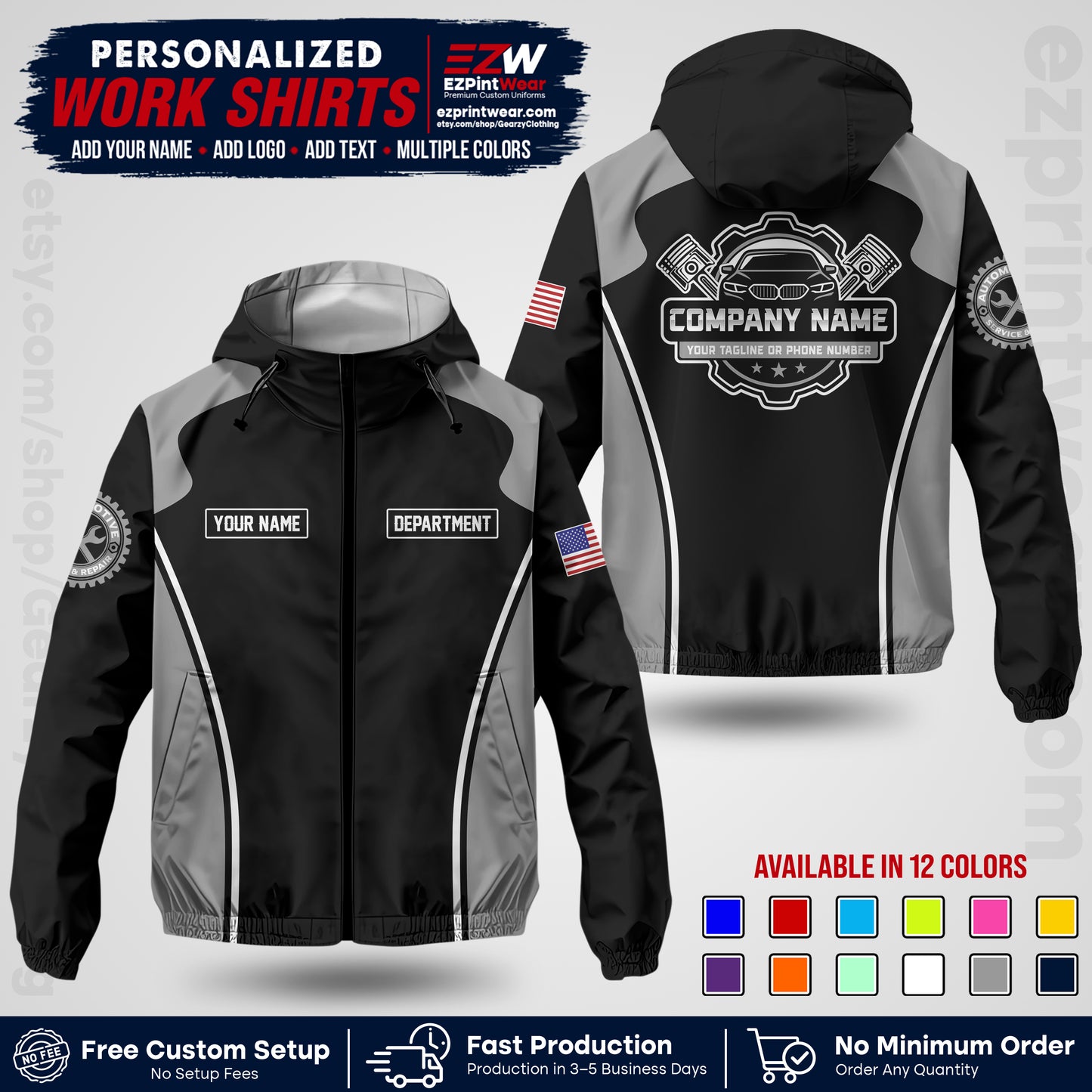 Custom Mechanic Work Shirt with Name, Logo & Text | Auto Shop Uniform | Company Workwear | Employee Uniform MCNJK10