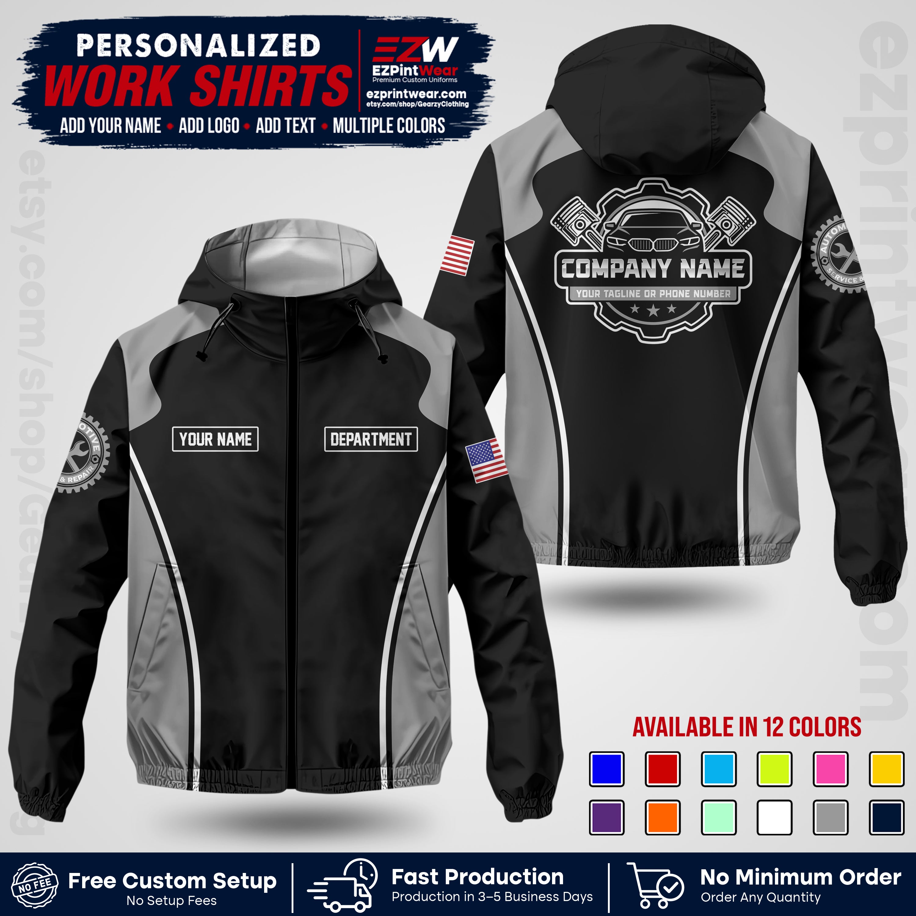 Custom Mechanic Work Shirt with Name, Logo & Text | Auto Shop Uniform | Company Workwear | Employee Uniform MCNJK10