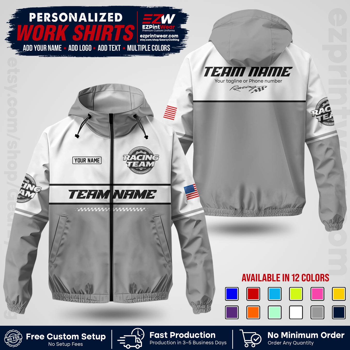 Custom Racing Windbreaker Jacket with Name, Logo & Text | Race Team Uniform | Motorsport Apparel RCJK12