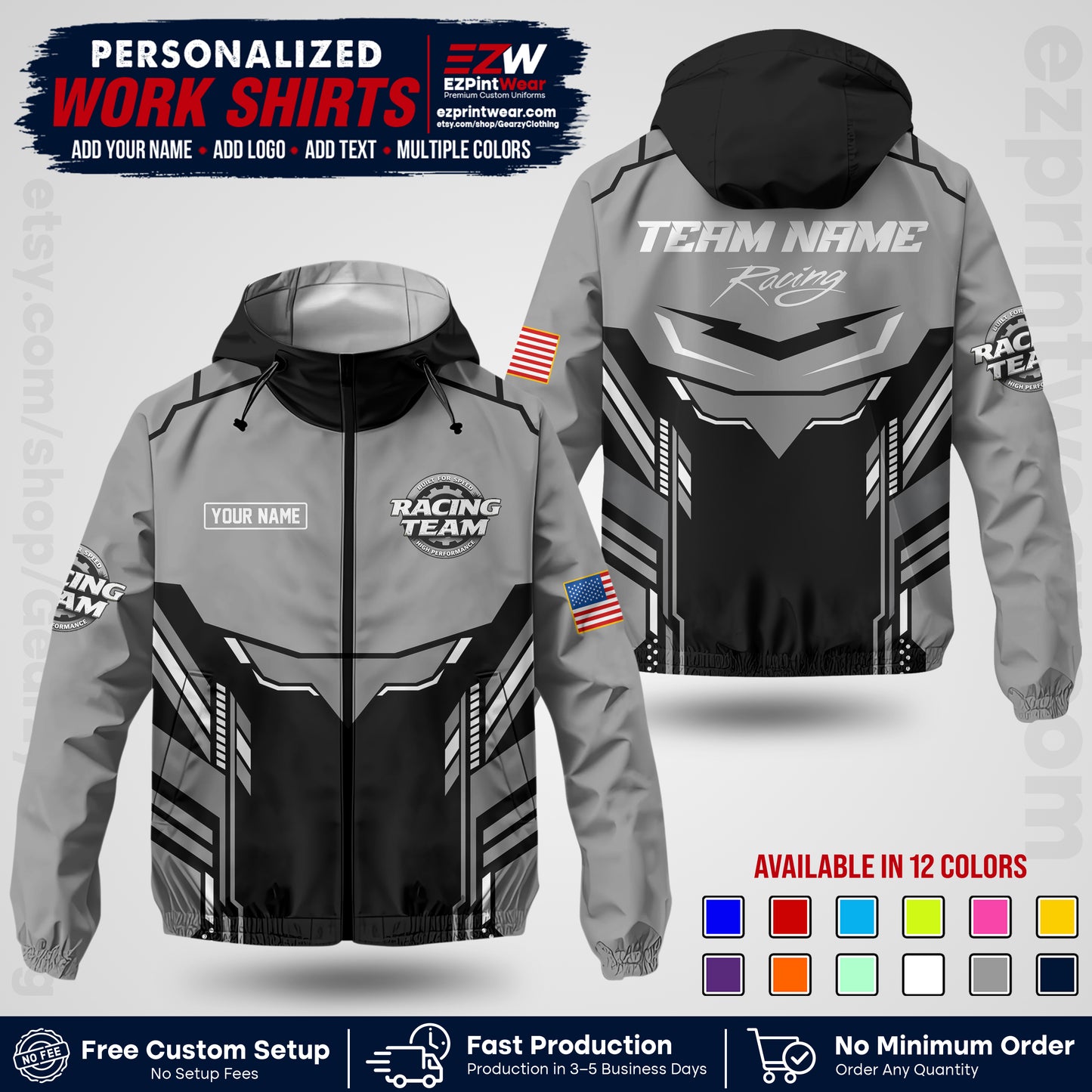 Custom Racing Windbreaker Jacket with Name, Logo & Text | Race Team Uniform | Motorsport Apparel RCJK11