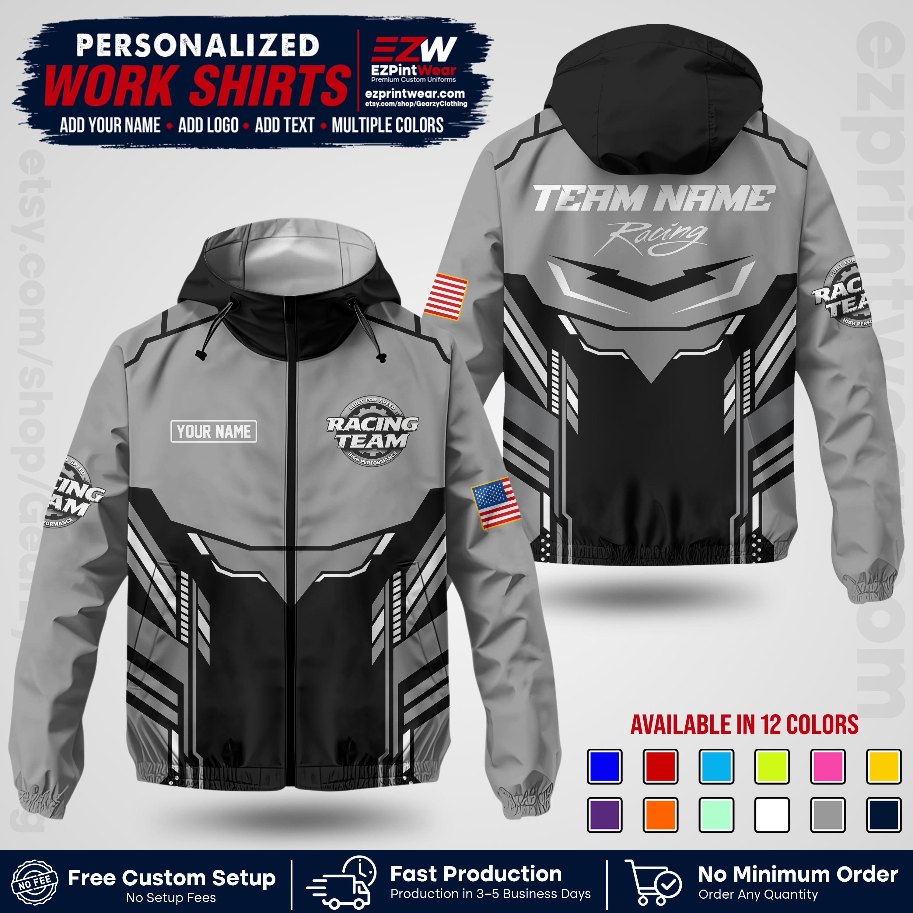 Custom Racing Windbreaker Jacket with Name, Logo & Text | Race Team Uniform | Motorsport Apparel RCJK11